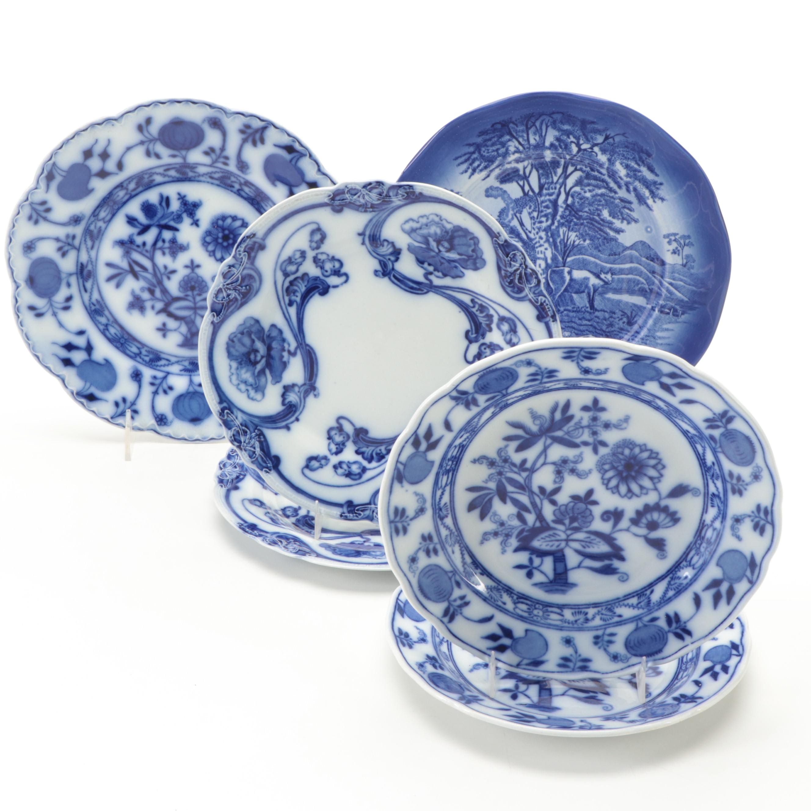 New Wharf Pottery "Poppy" and Other English Flow Blue Dinnerware