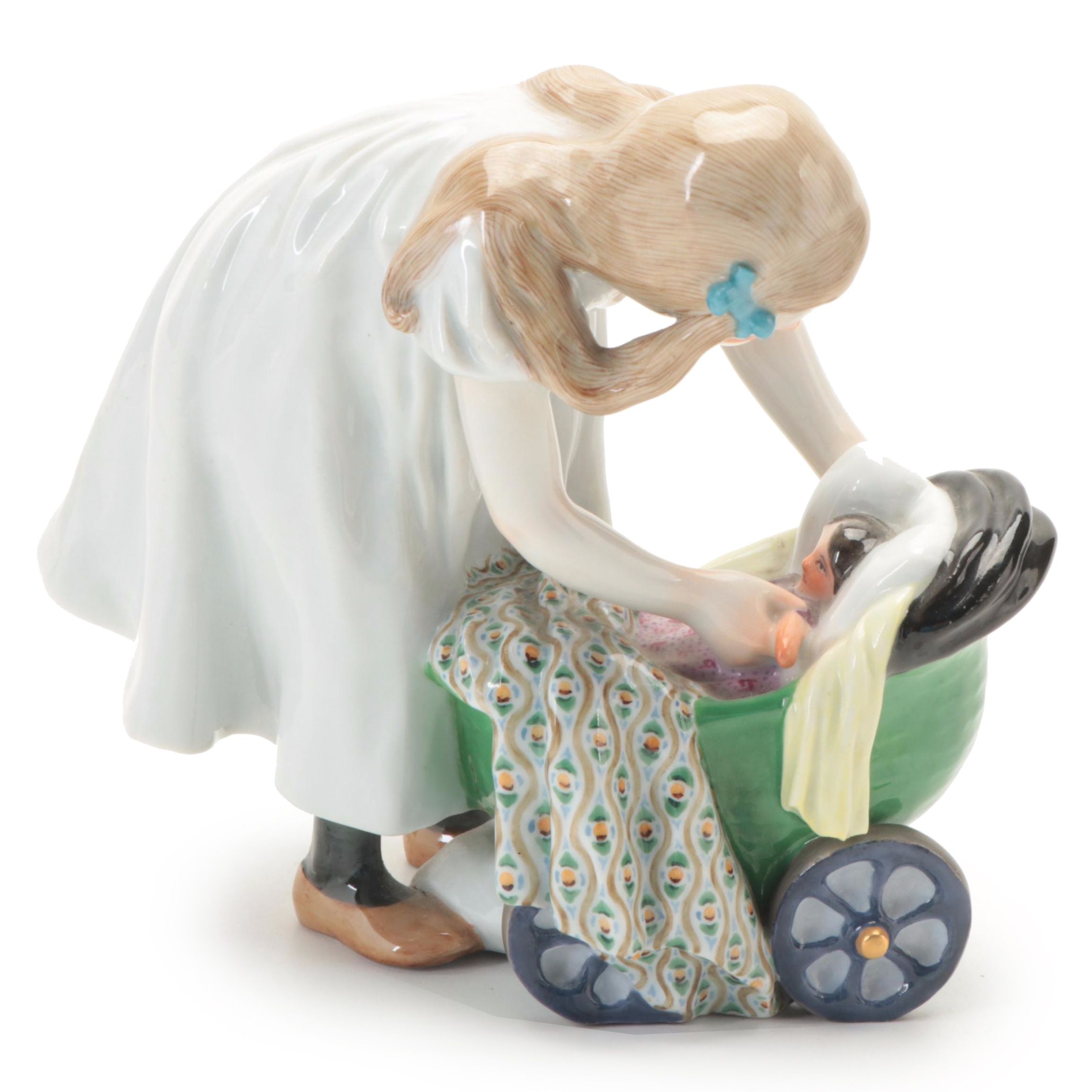 Julius Konrad Hentschel for Meissen Porcelain Figurine of Girl with Doll, 1900s