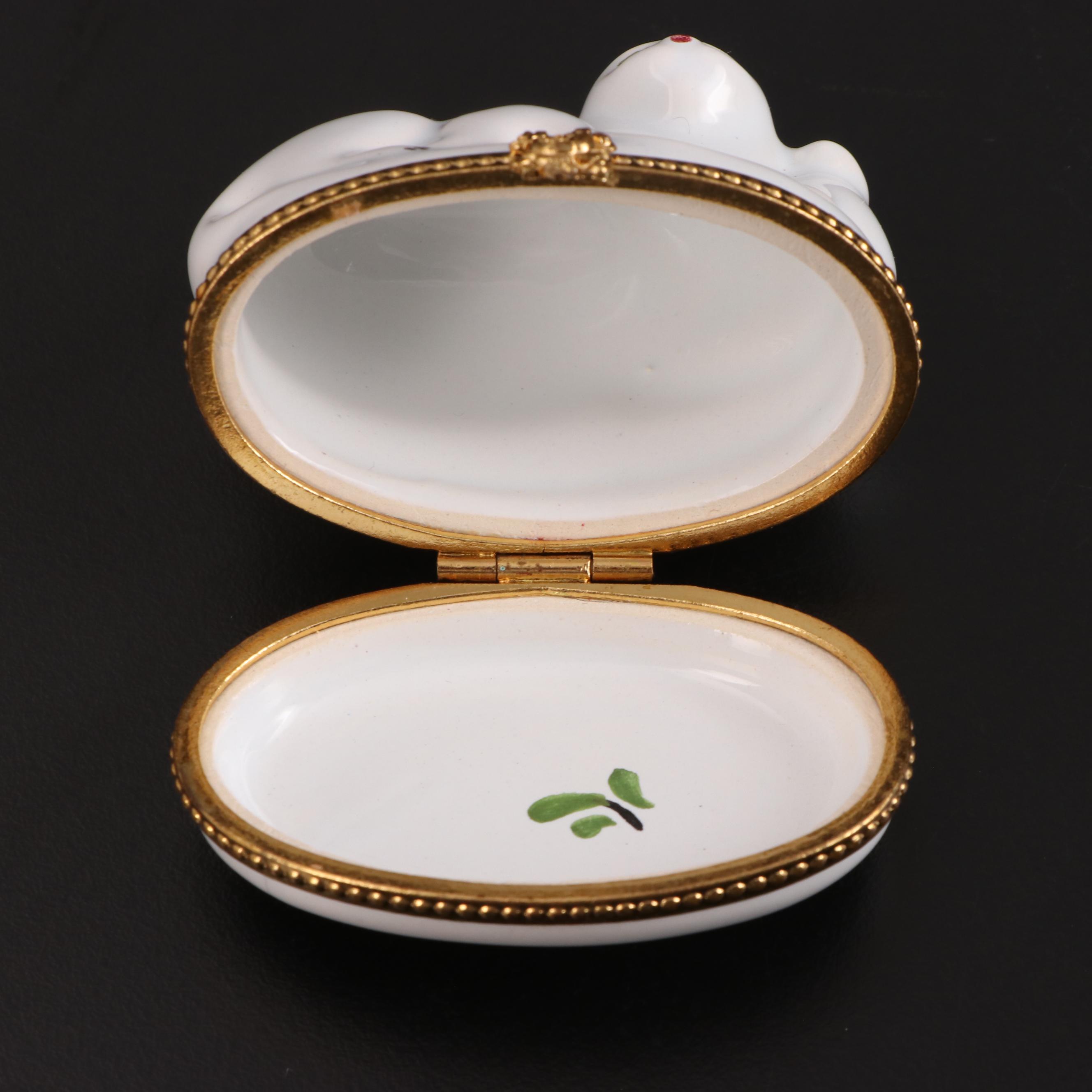 Bullocks Enameled Porcelain Cat Motif Trinket Box