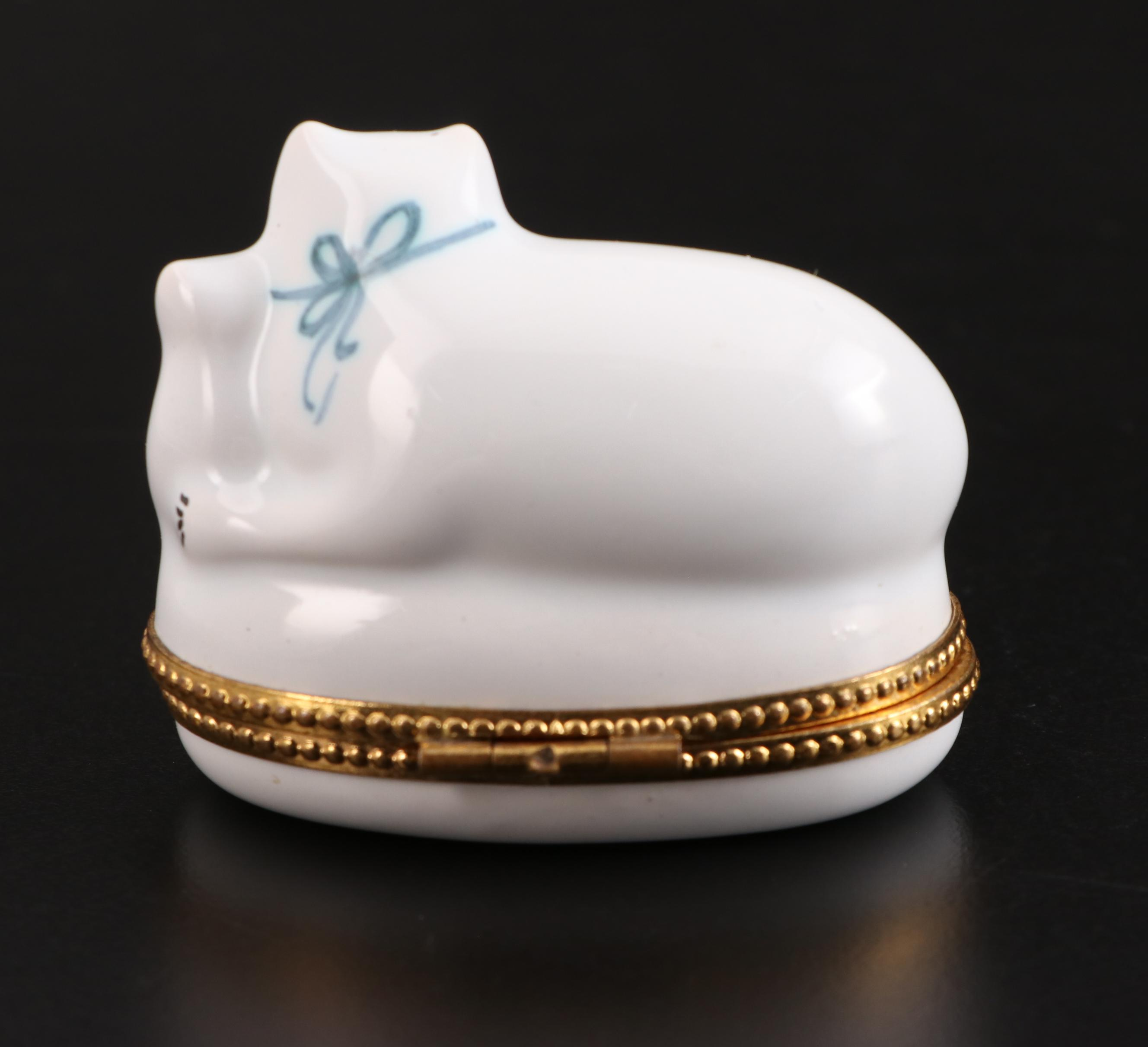 Bullocks Enameled Porcelain Cat Motif Trinket Box
