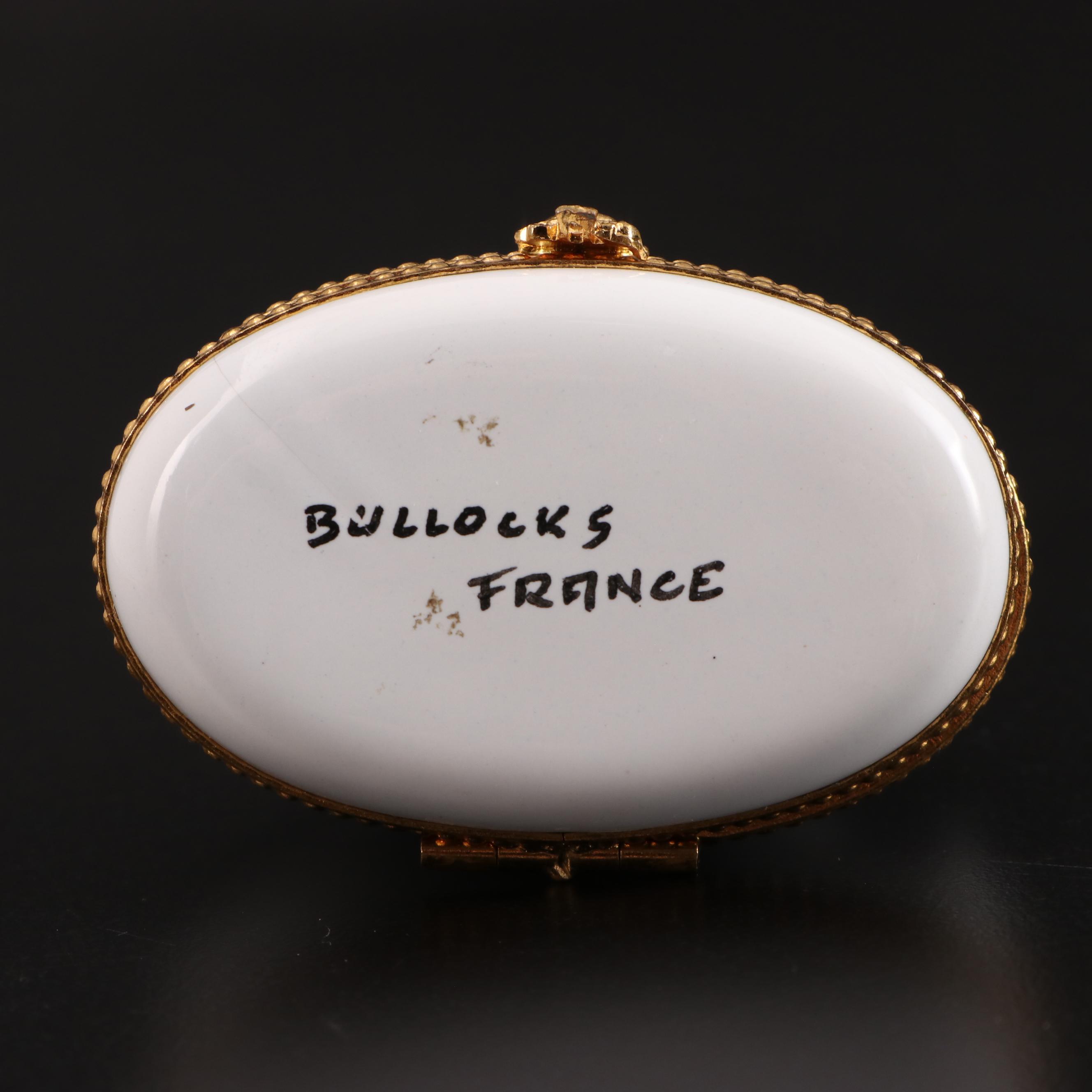 Bullocks Enameled Porcelain Cat Motif Trinket Box