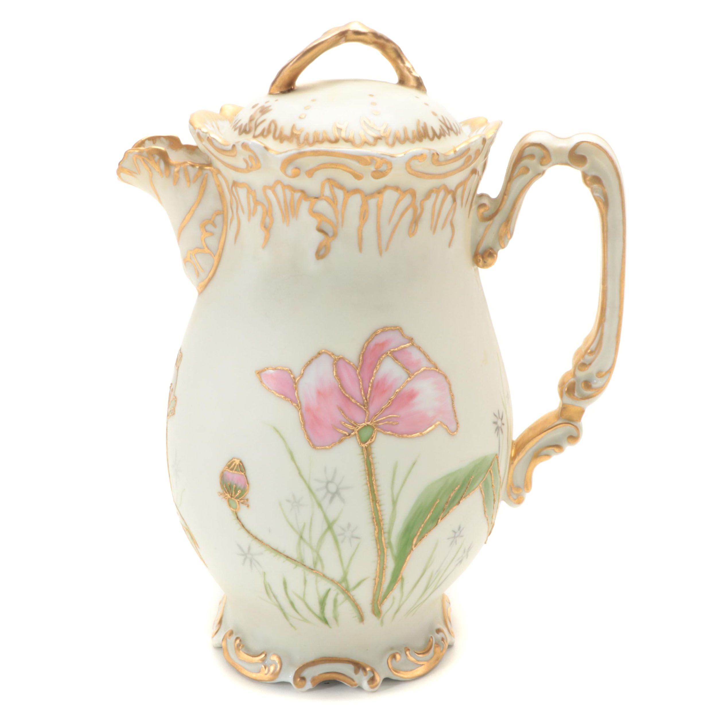 Coiffe et Cie Limoges Hand-Painted Porcelain Chocolate Pot