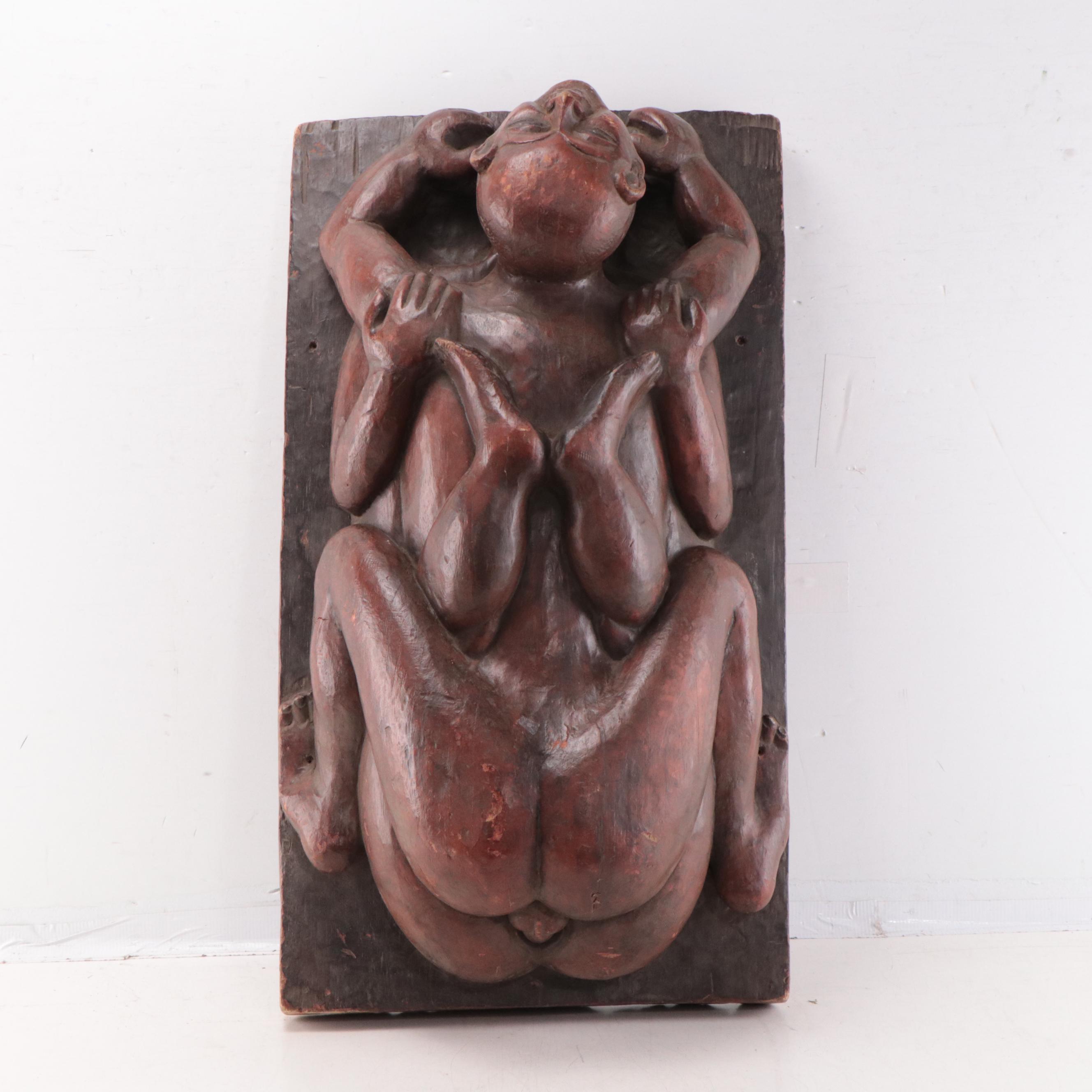 Indian Carved Teak Kama Sutra Sculpture