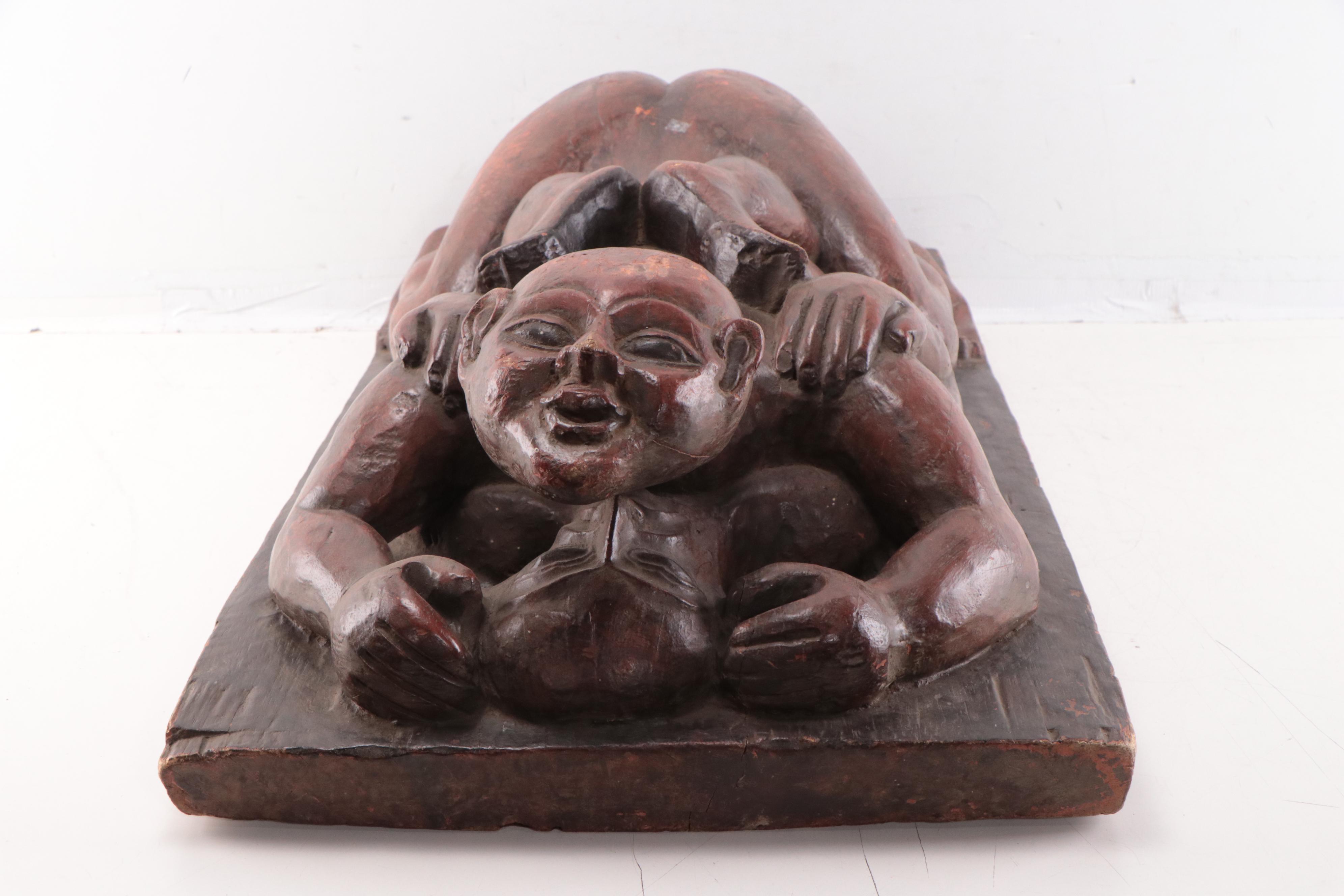 Indian Carved Teak Kama Sutra Sculpture