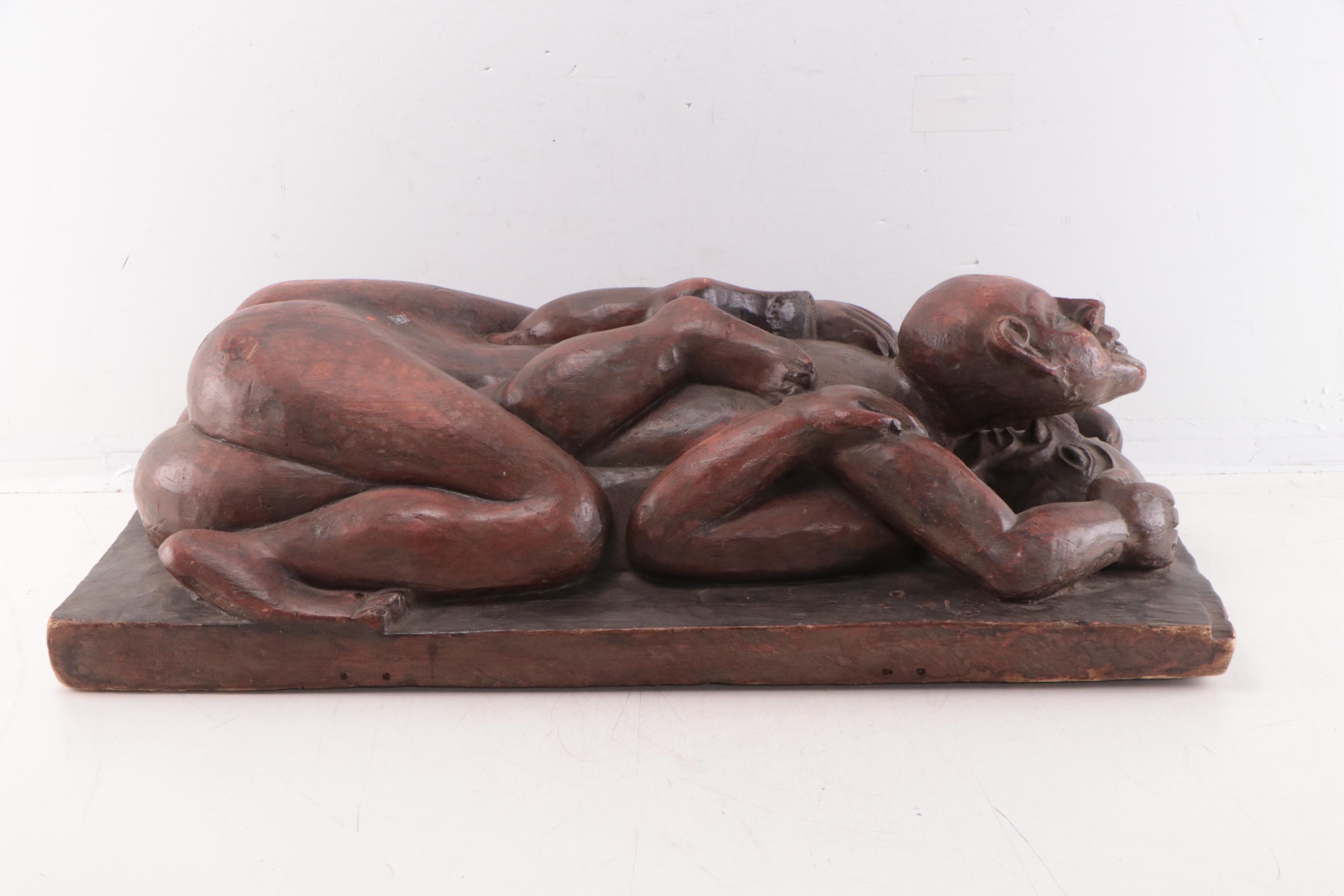 Indian Carved Teak Kama Sutra Sculpture