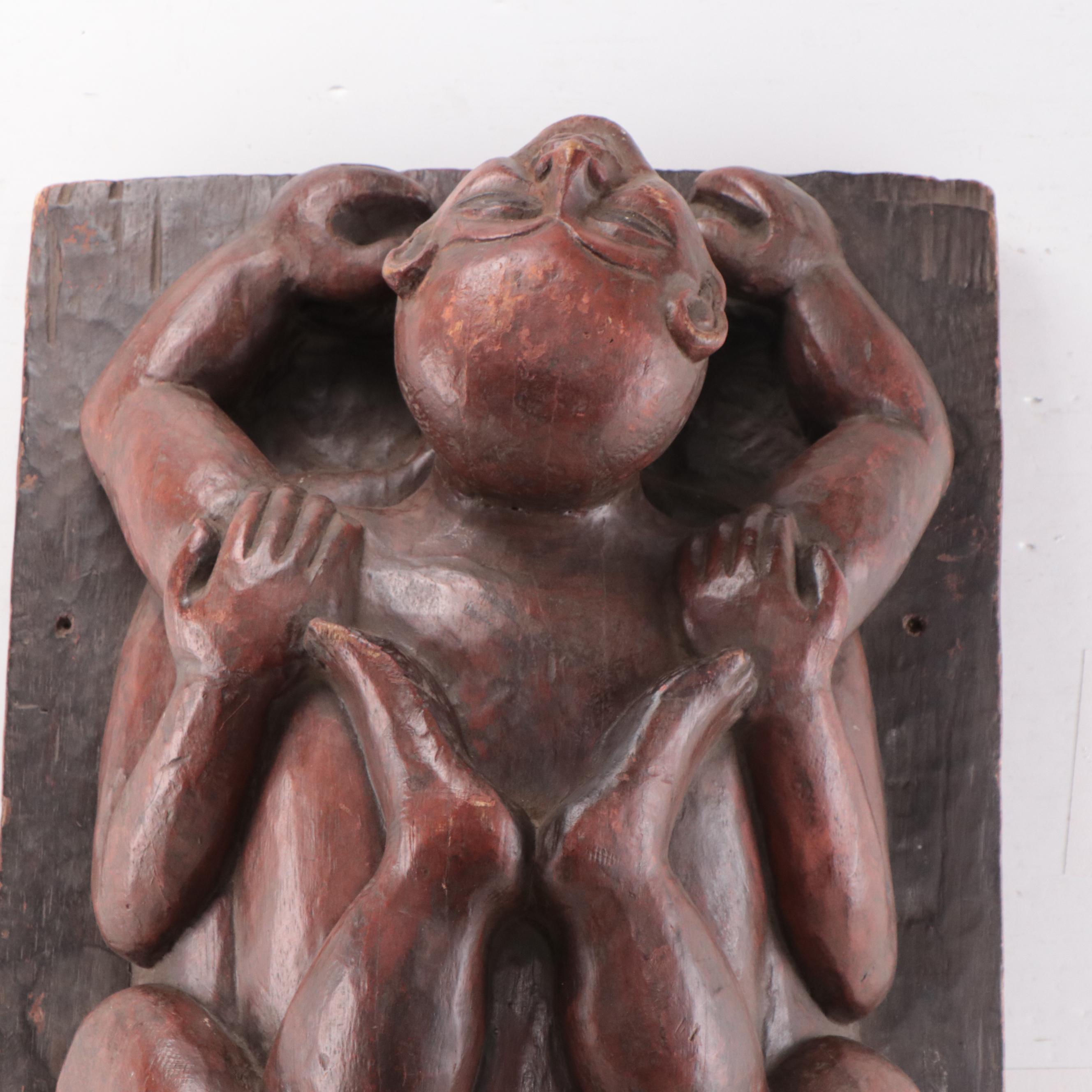 Indian Carved Teak Kama Sutra Sculpture
