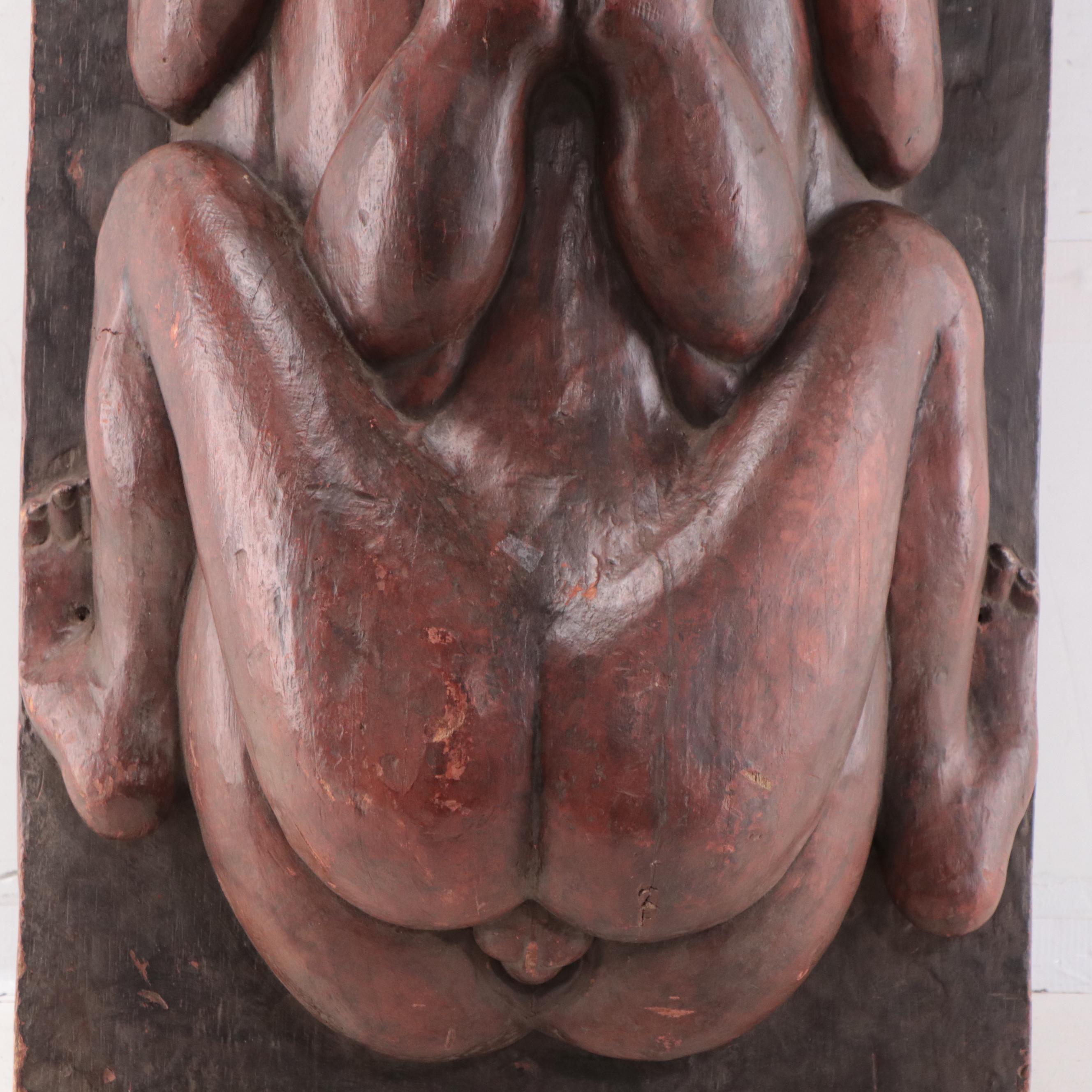 Indian Carved Teak Kama Sutra Sculpture