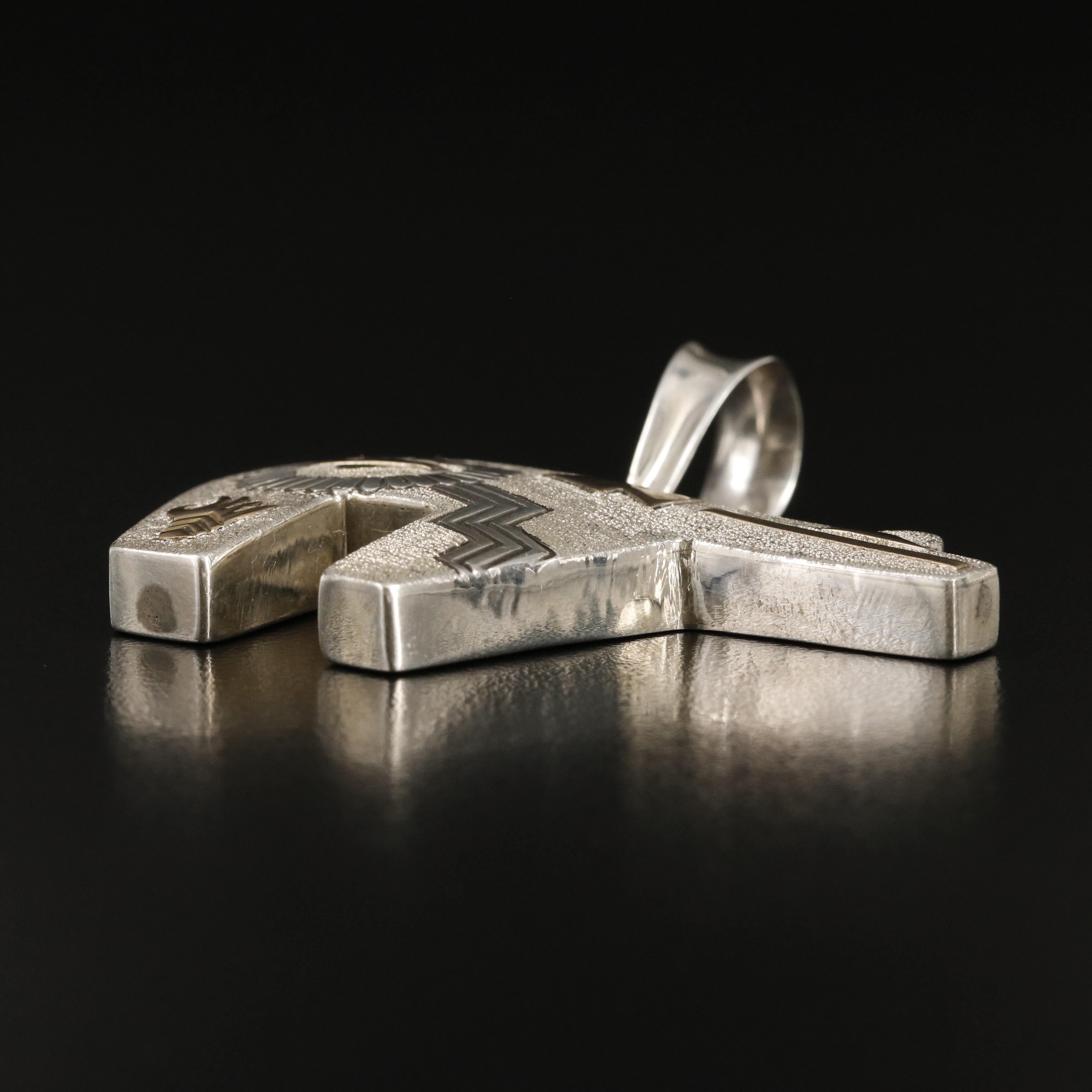 Jack Tom Navajo Diné Sterling Spirit Bear Pendant with 14K Overlay Accents