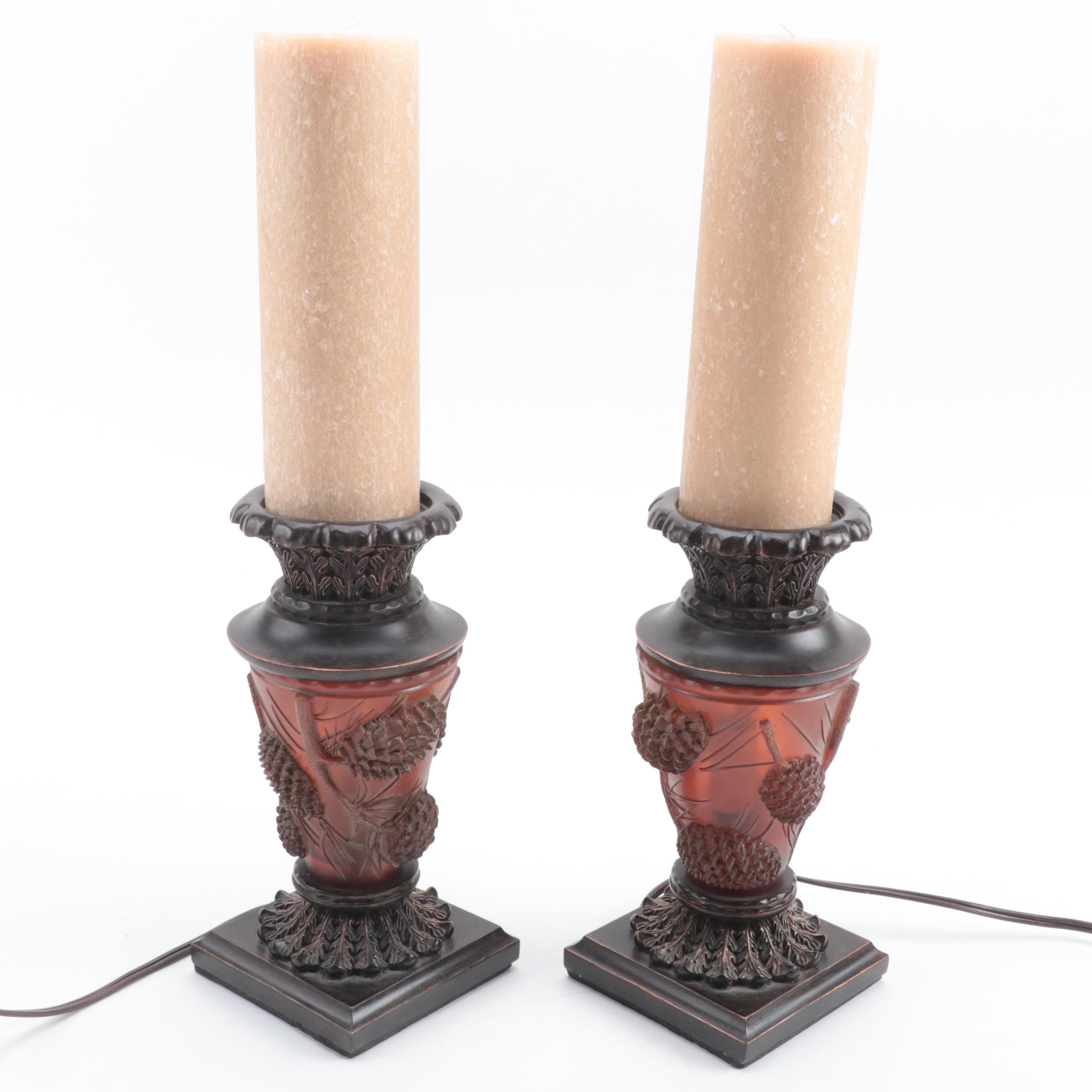 Glass and Resin Illuminated Candle Holders, Late 20th Century