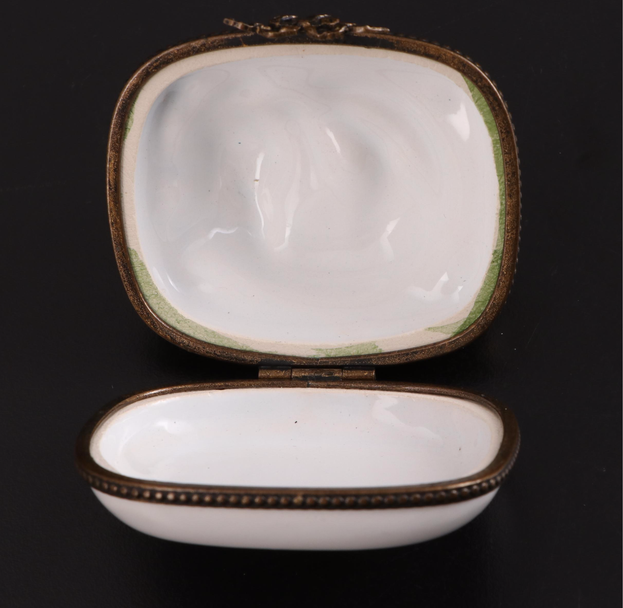 French Enameled Porcelain Sleeping Cat Motif Trinket Box