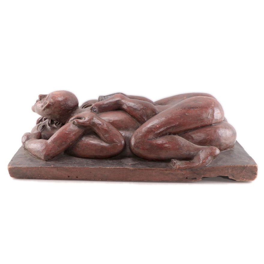 Indian Carved Teak Kama Sutra Sculpture