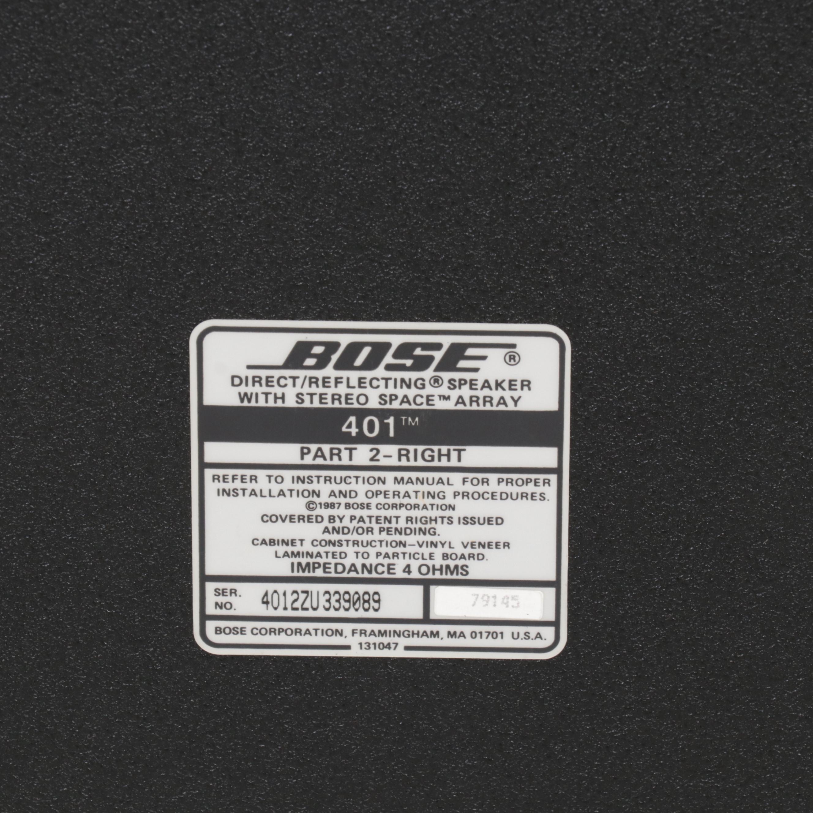 Bose 401 Direct/Reflecting Standing Speakers, Late 20th Century