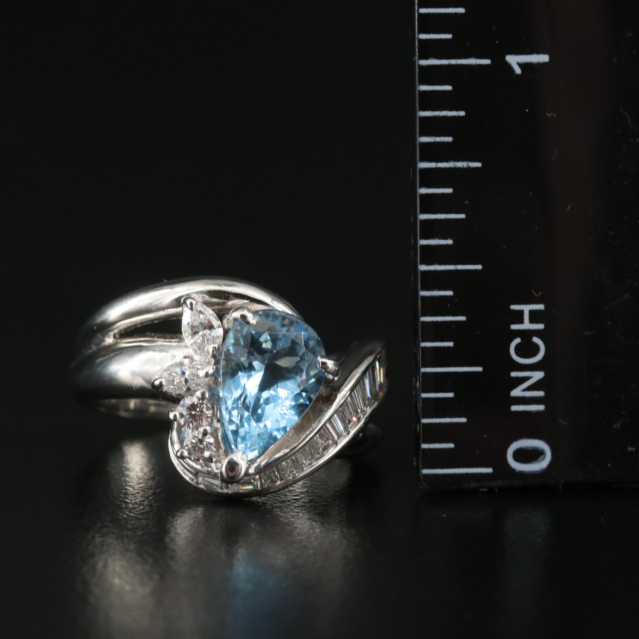 Platinum Aquamarine and Diamond Ring