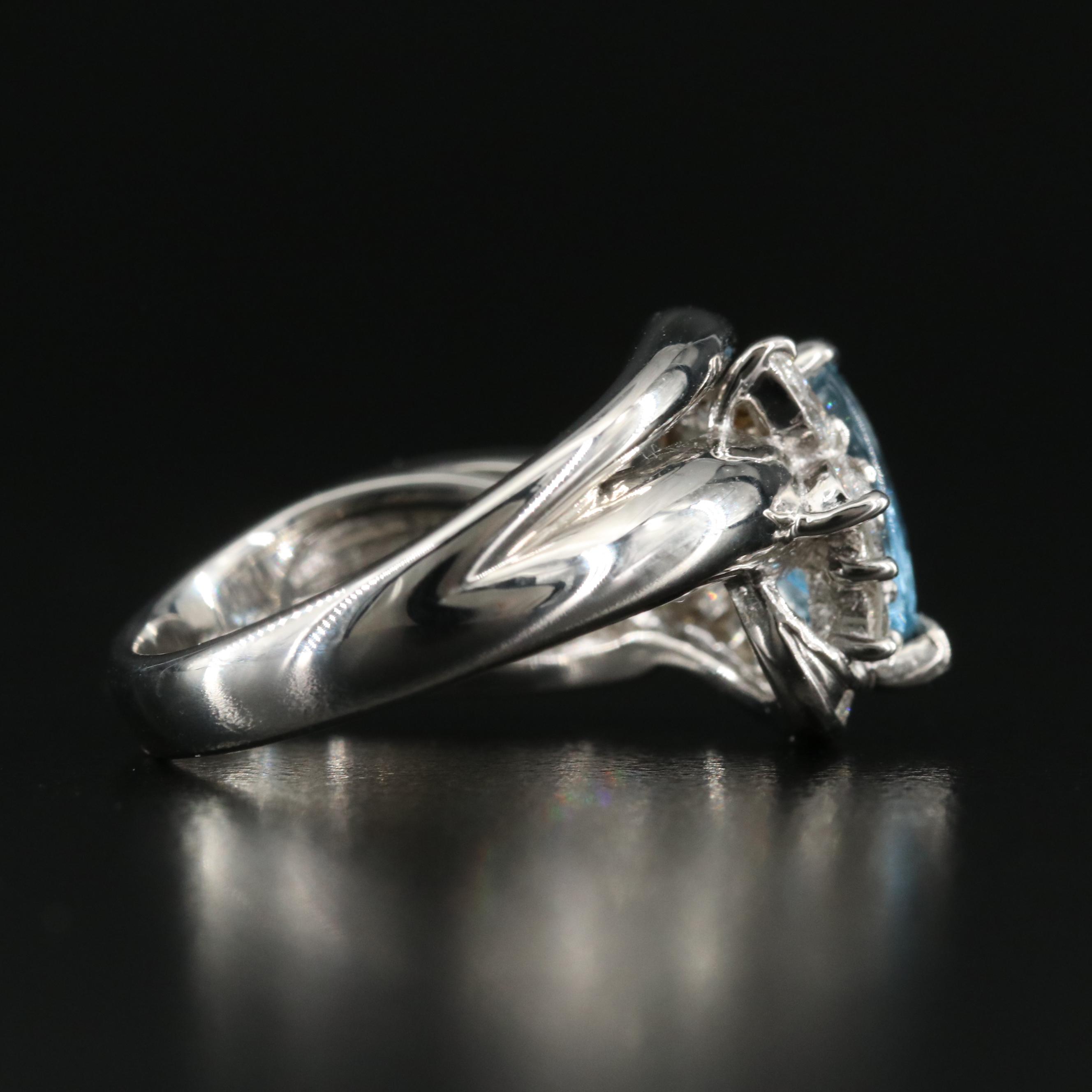 Platinum Aquamarine and Diamond Ring