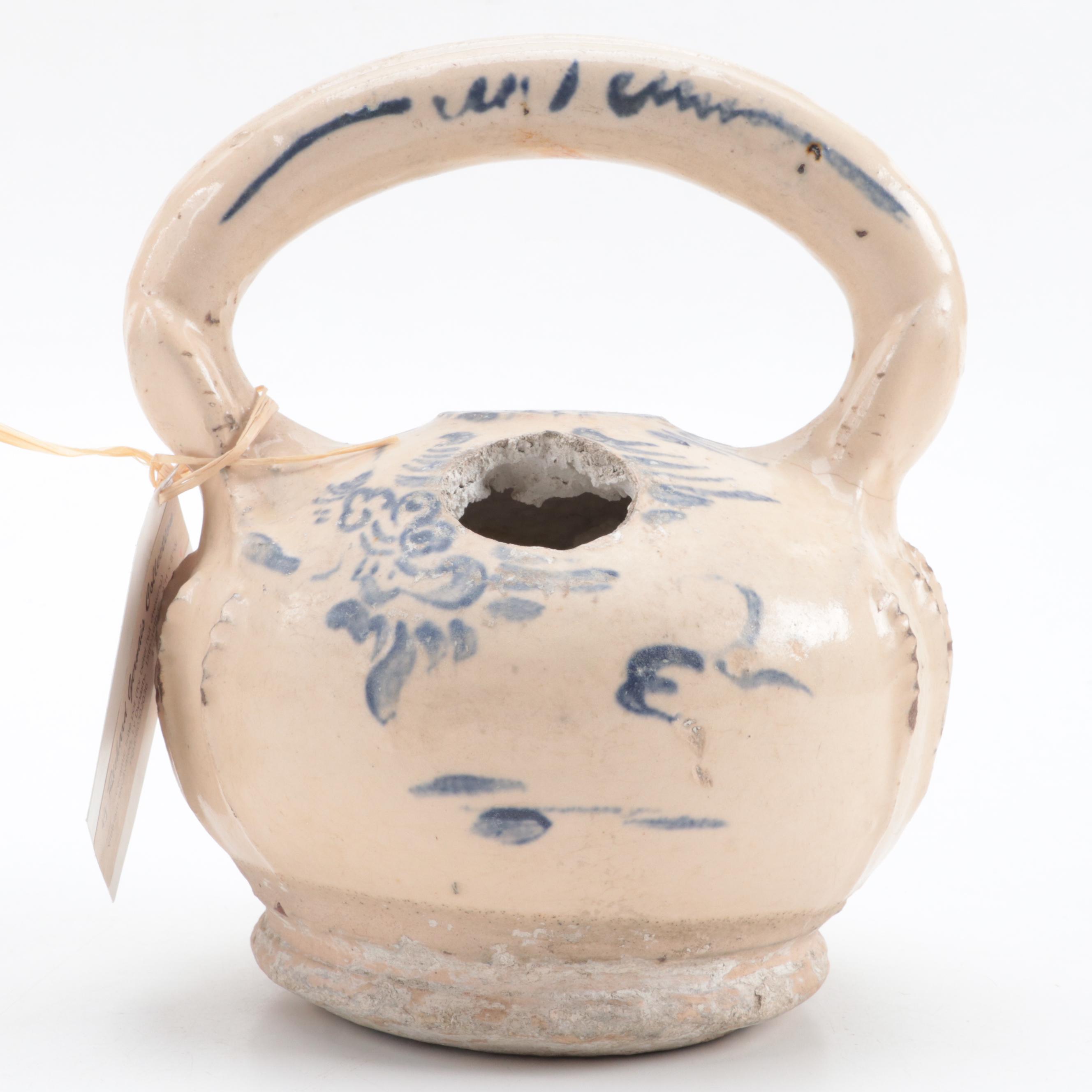 Vietnamese Excavated Blue and White Earthenware Lime Pot, Ly Dynasty