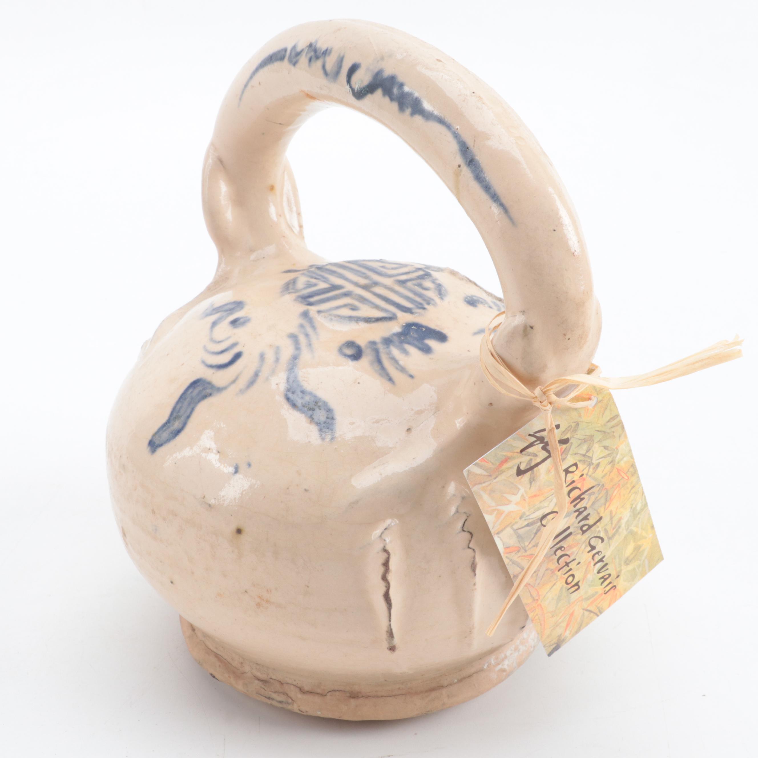 Vietnamese Excavated Blue and White Earthenware Lime Pot, Ly Dynasty