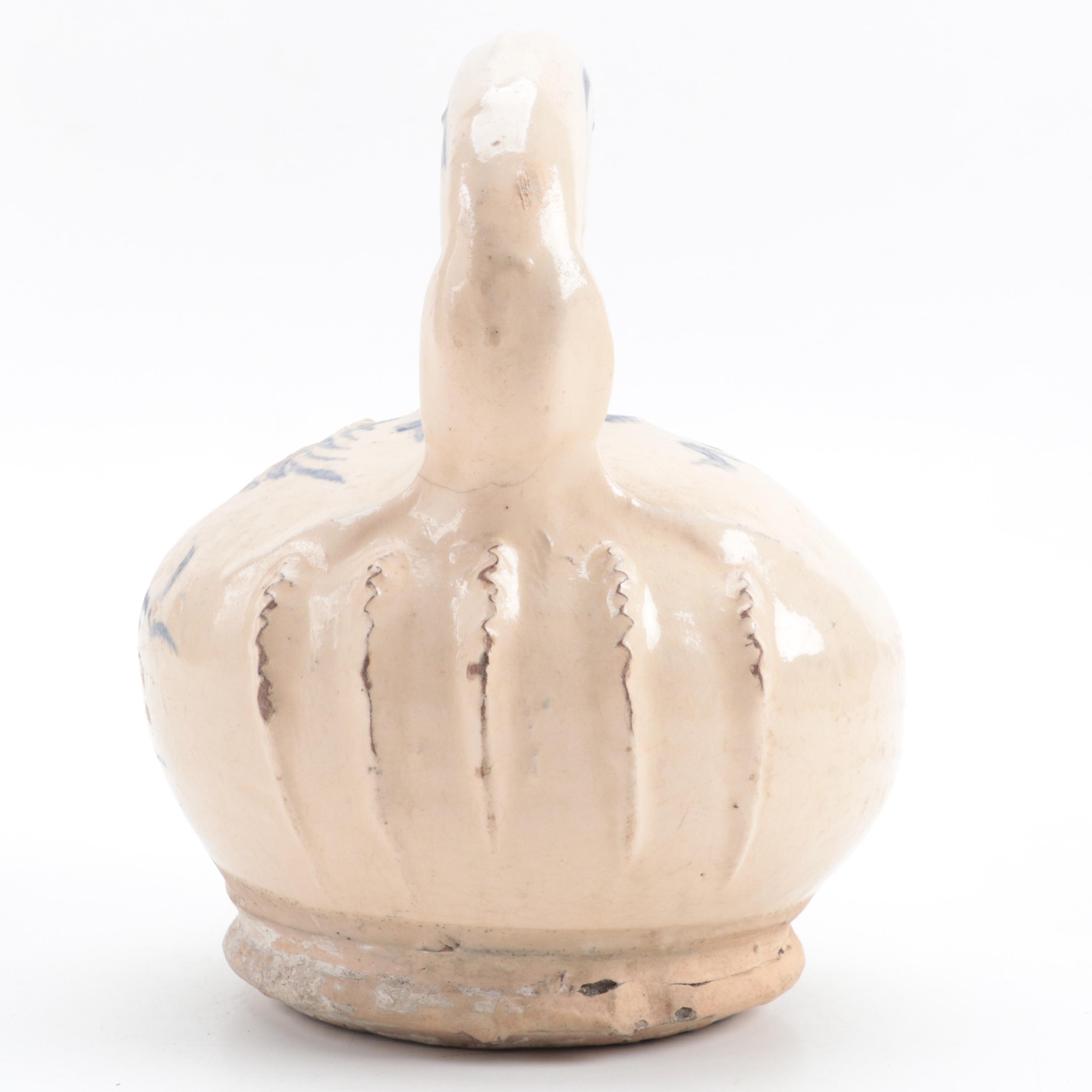 Vietnamese Excavated Blue and White Earthenware Lime Pot, Ly Dynasty