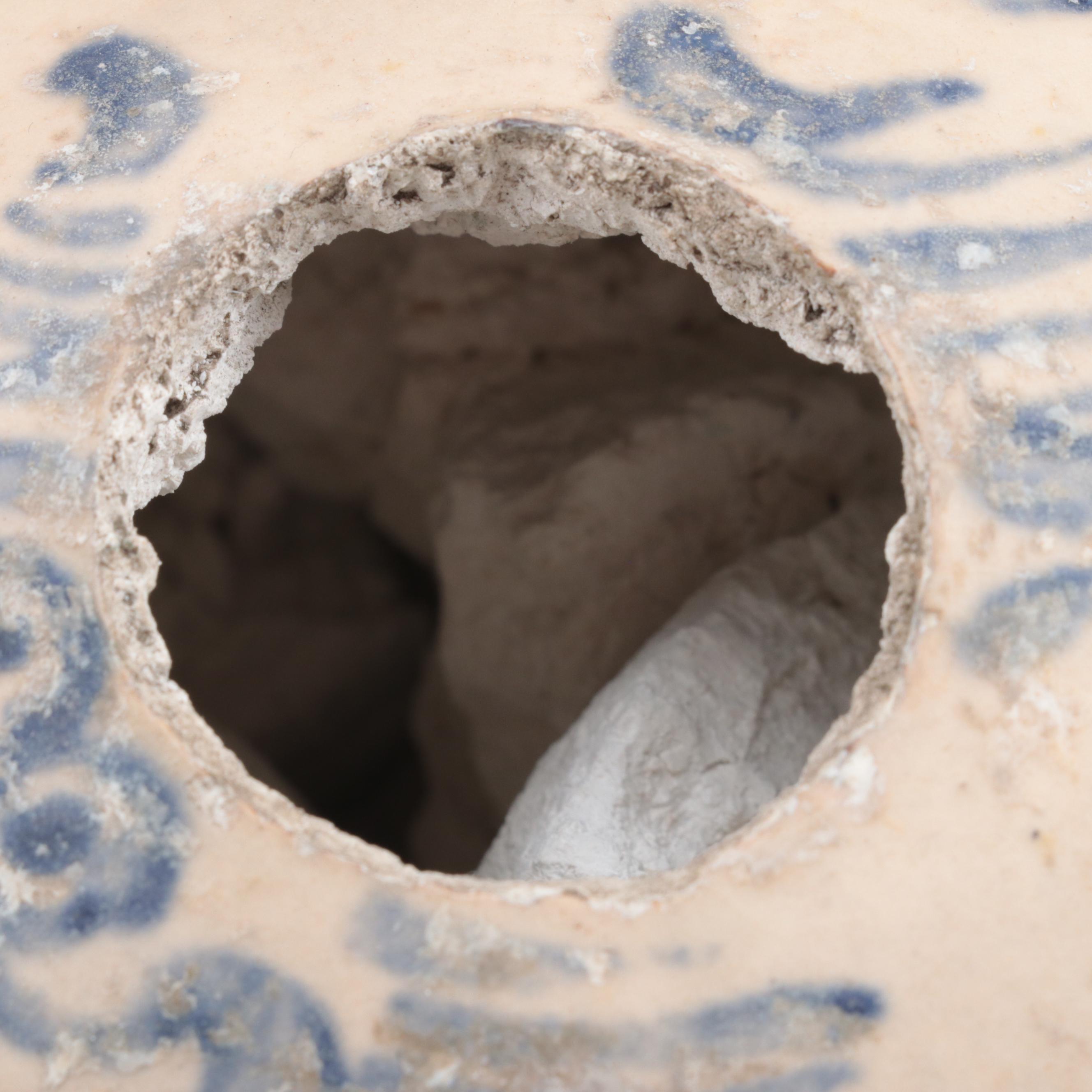 Vietnamese Excavated Blue and White Earthenware Lime Pot, Ly Dynasty