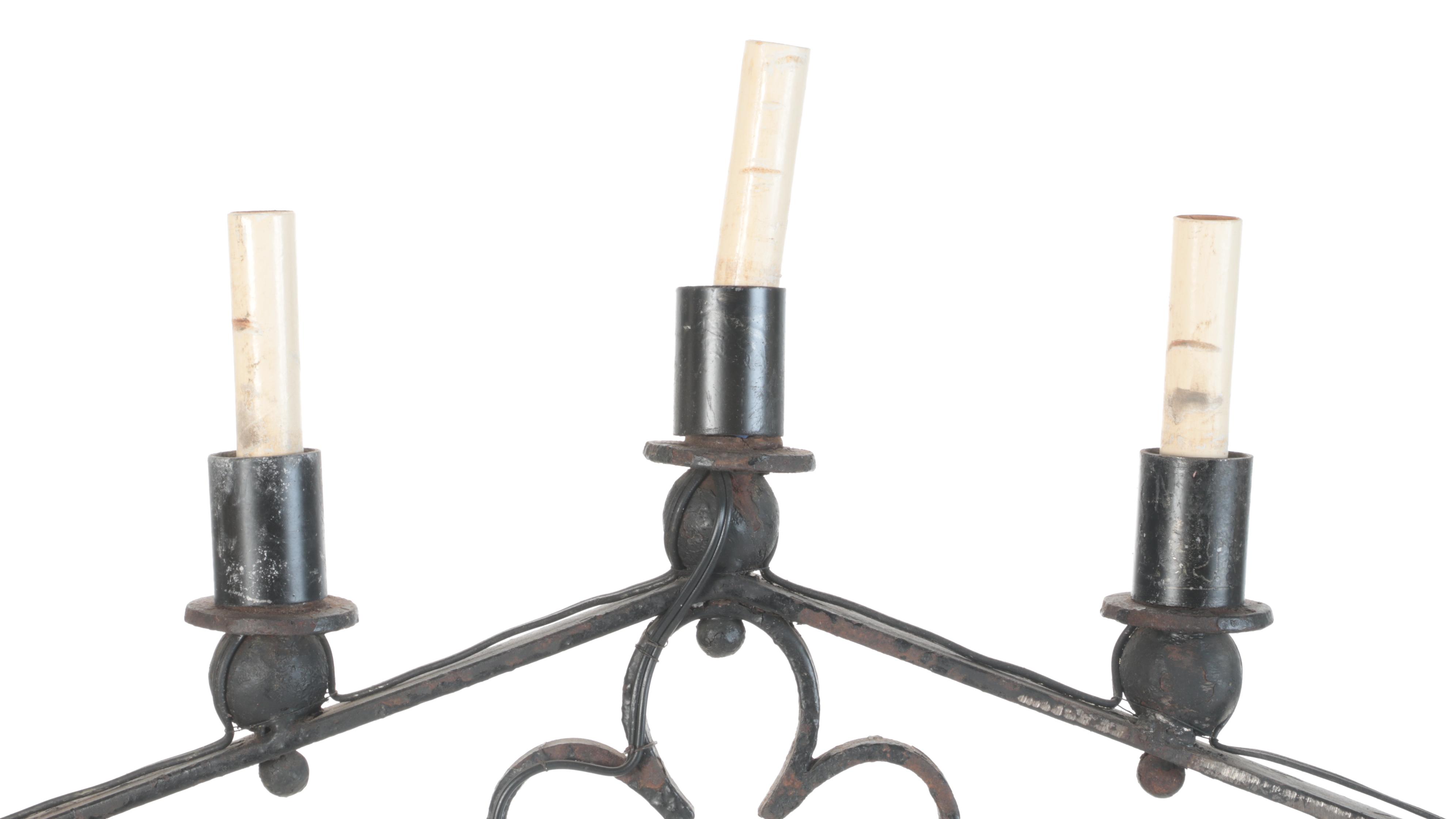 Mexican Wrought Iron Five-Arm Electrified Candelabras, Early 20th Century