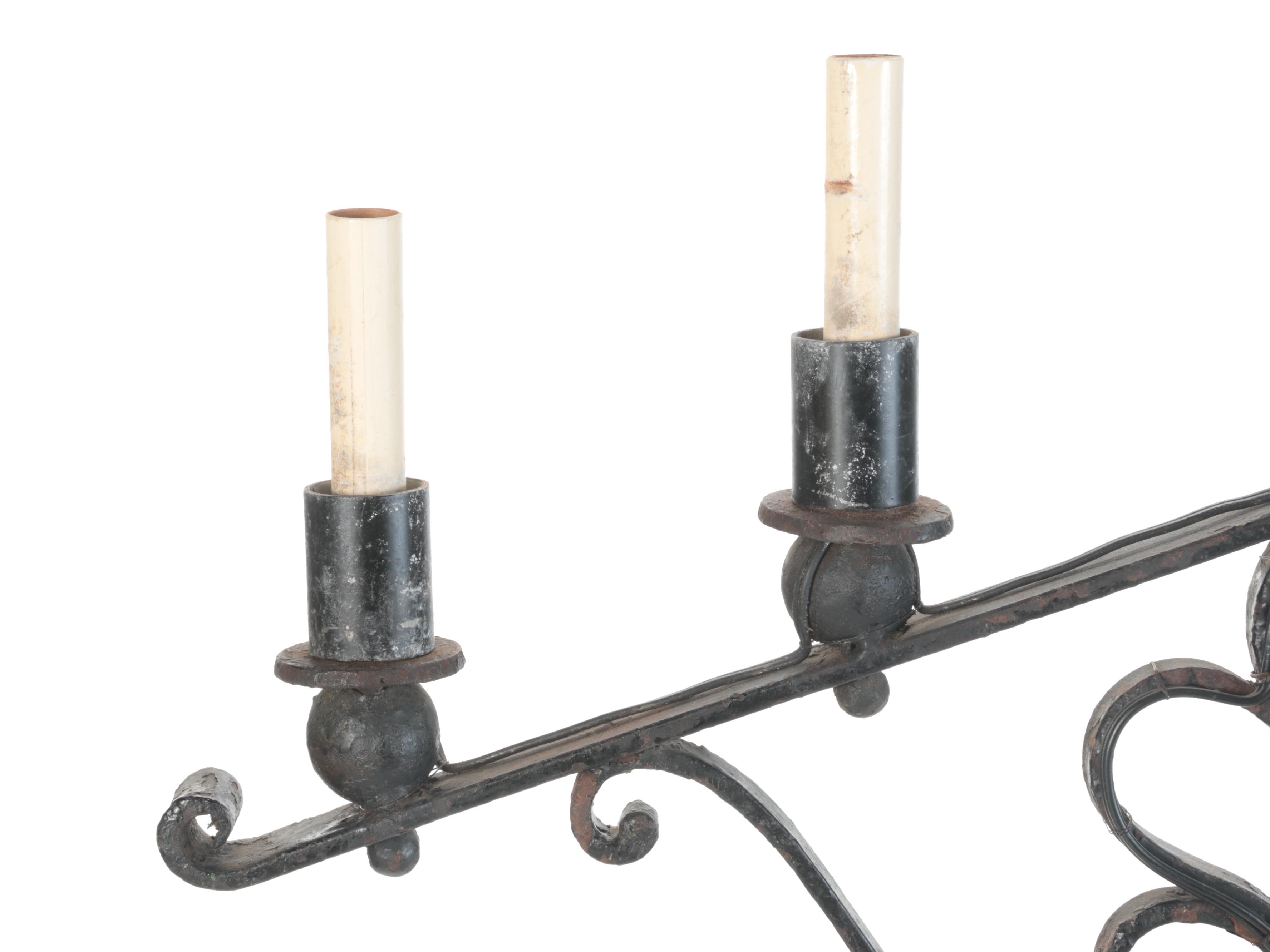 Mexican Wrought Iron Five-Arm Electrified Candelabras, Early 20th Century