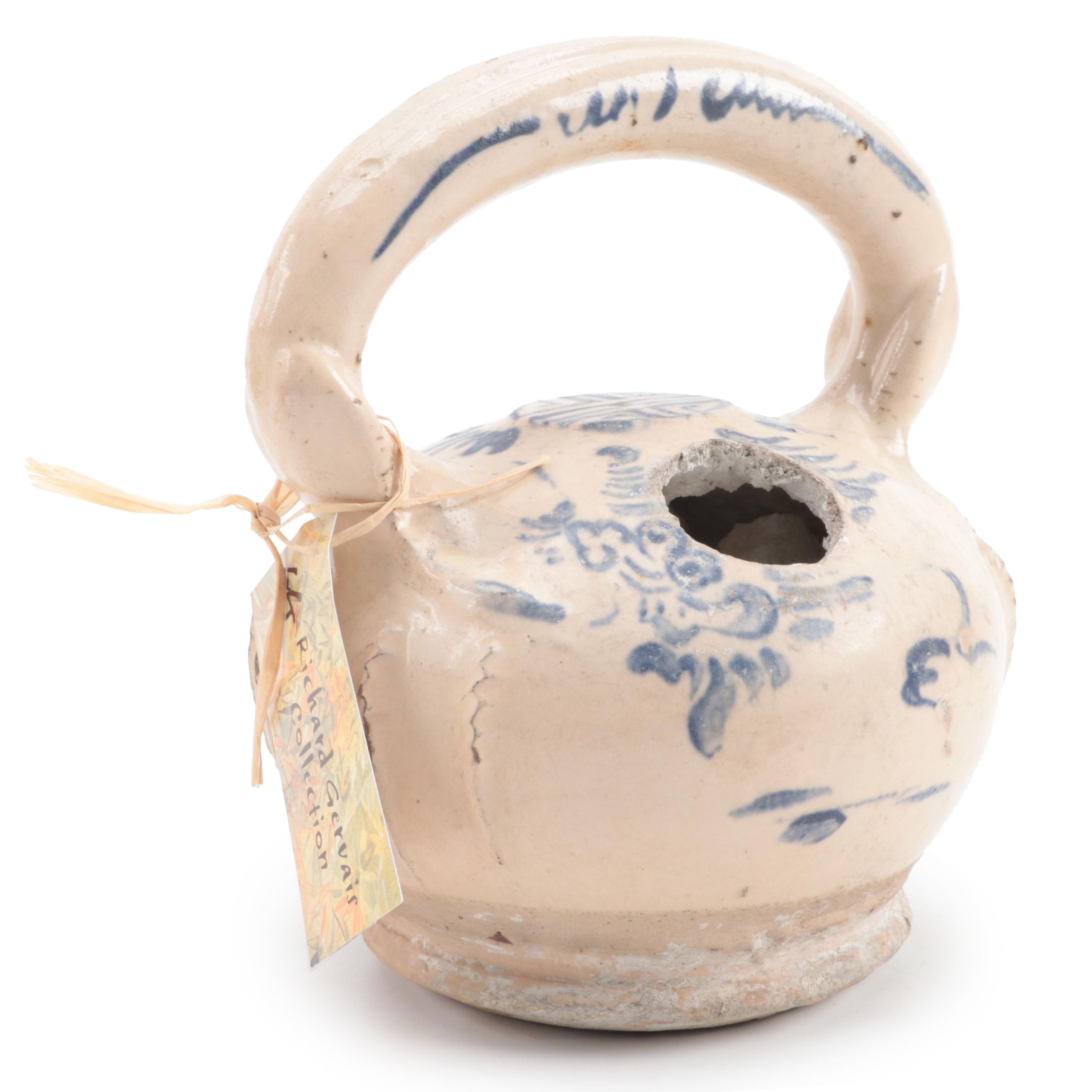 Vietnamese Excavated Blue and White Earthenware Lime Pot, Ly Dynasty