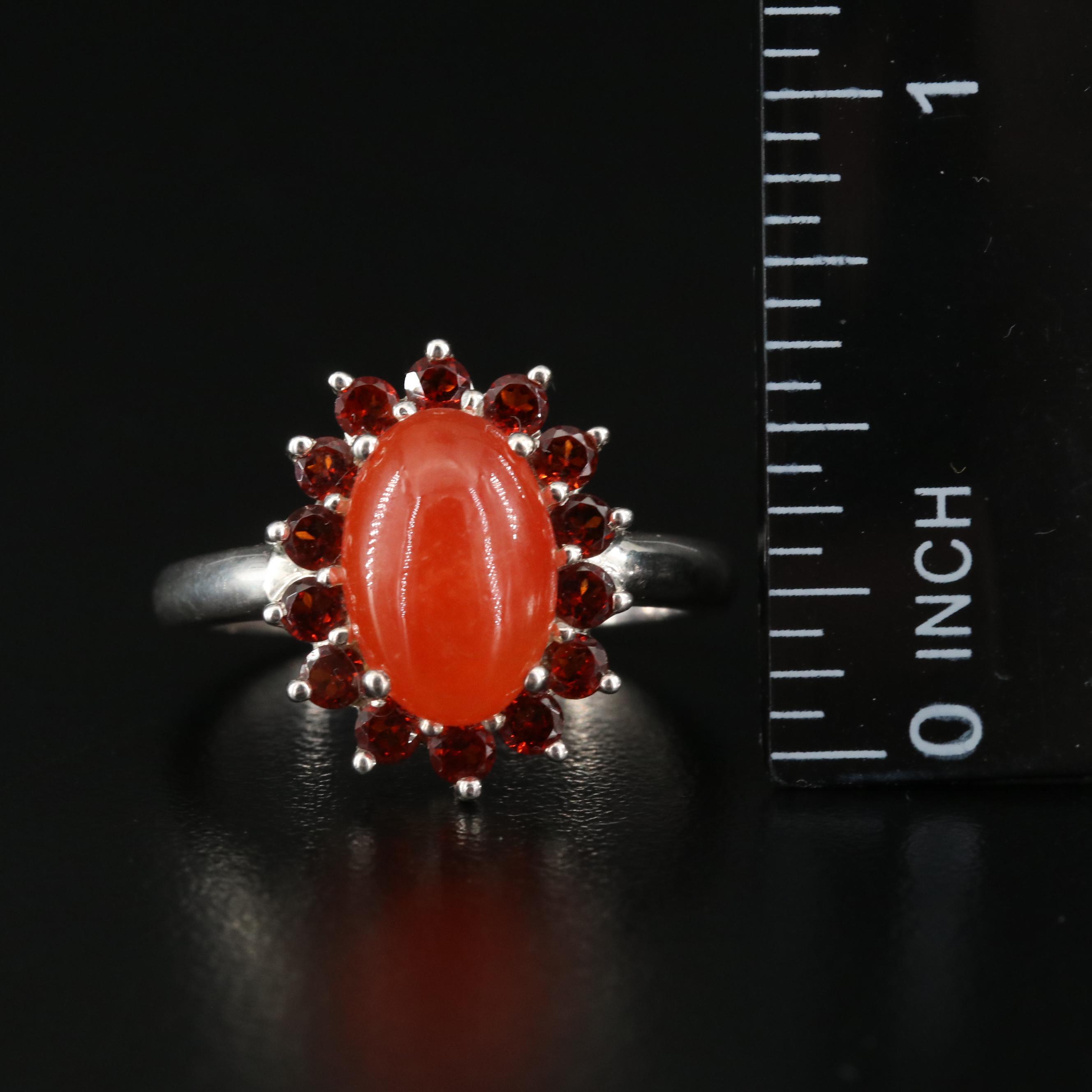 Sterling Jadeite and Garnet Ring