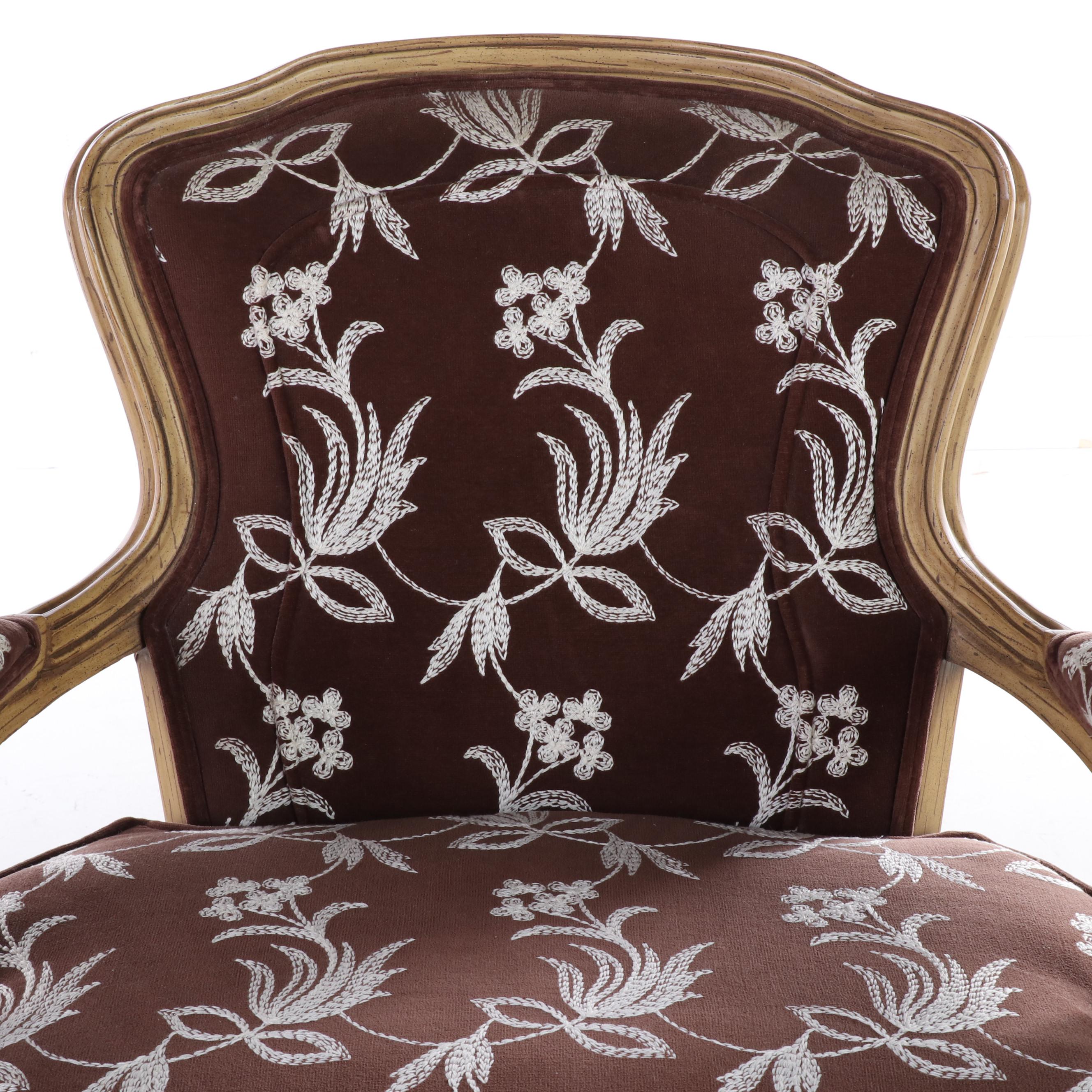 Louis XV Style Grain-Painted and Custom-Upholstered Fauteuil, 20th Century