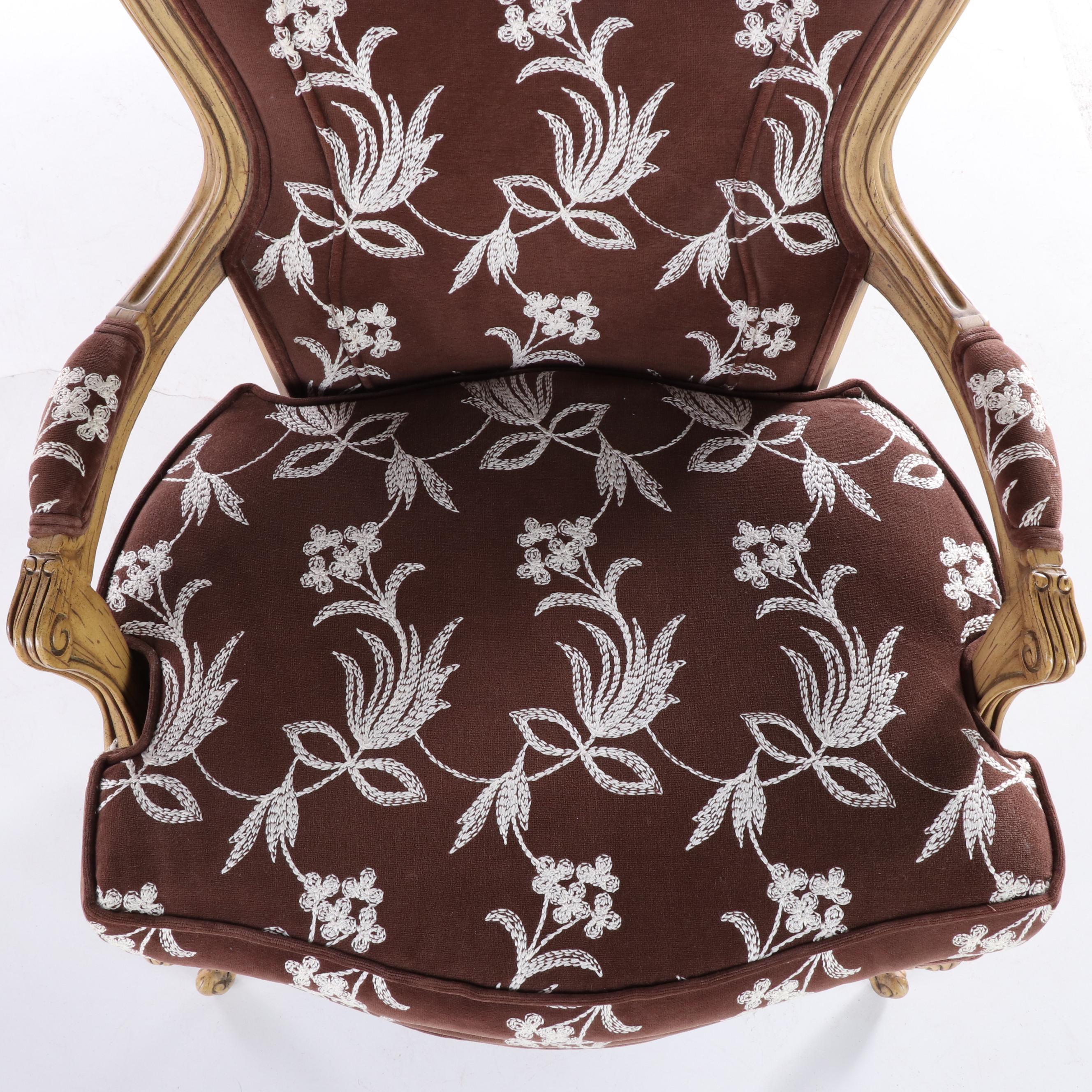 Louis XV Style Grain-Painted and Custom-Upholstered Fauteuil, 20th Century