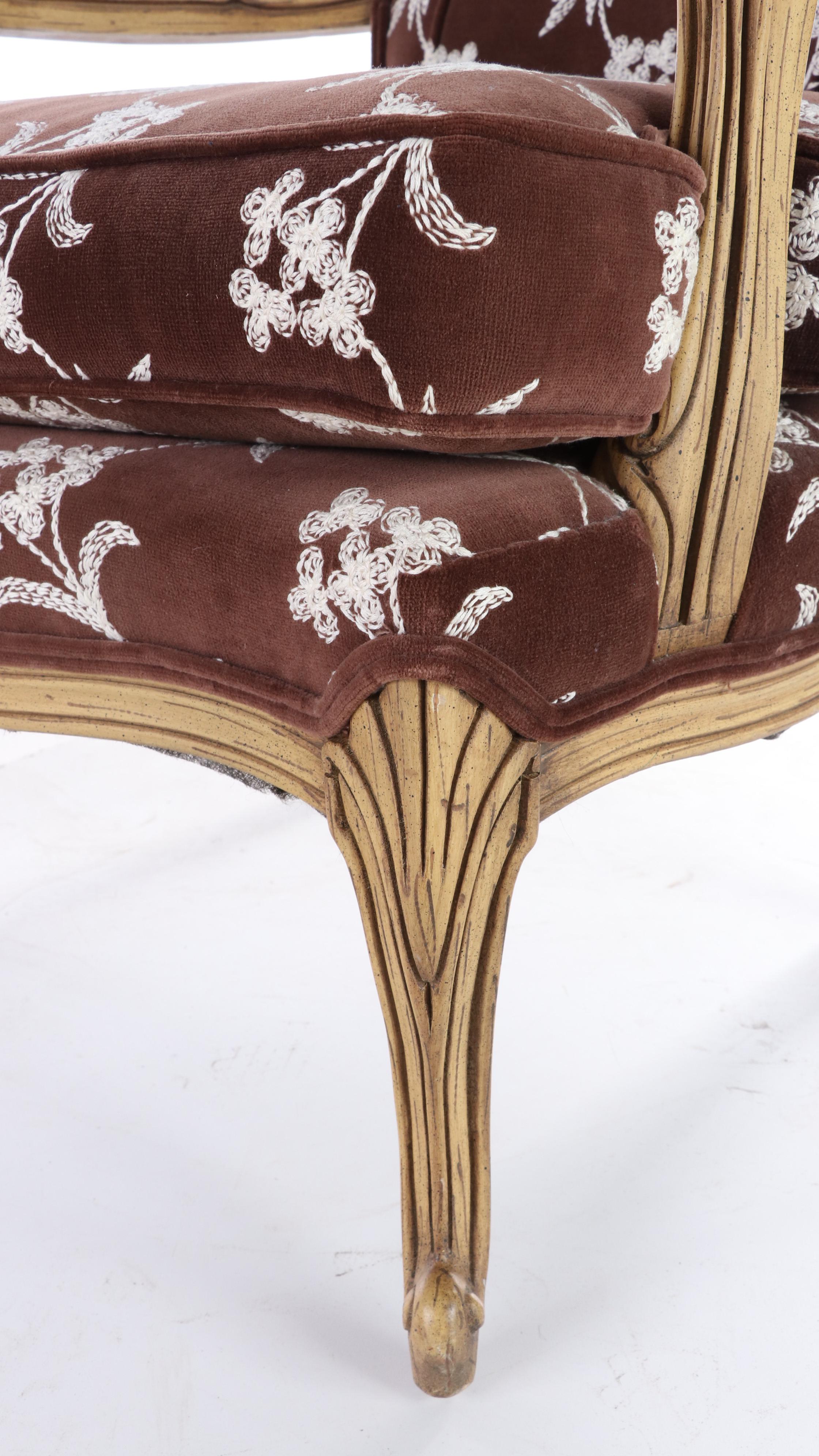 Louis XV Style Grain-Painted and Custom-Upholstered Fauteuil, 20th Century