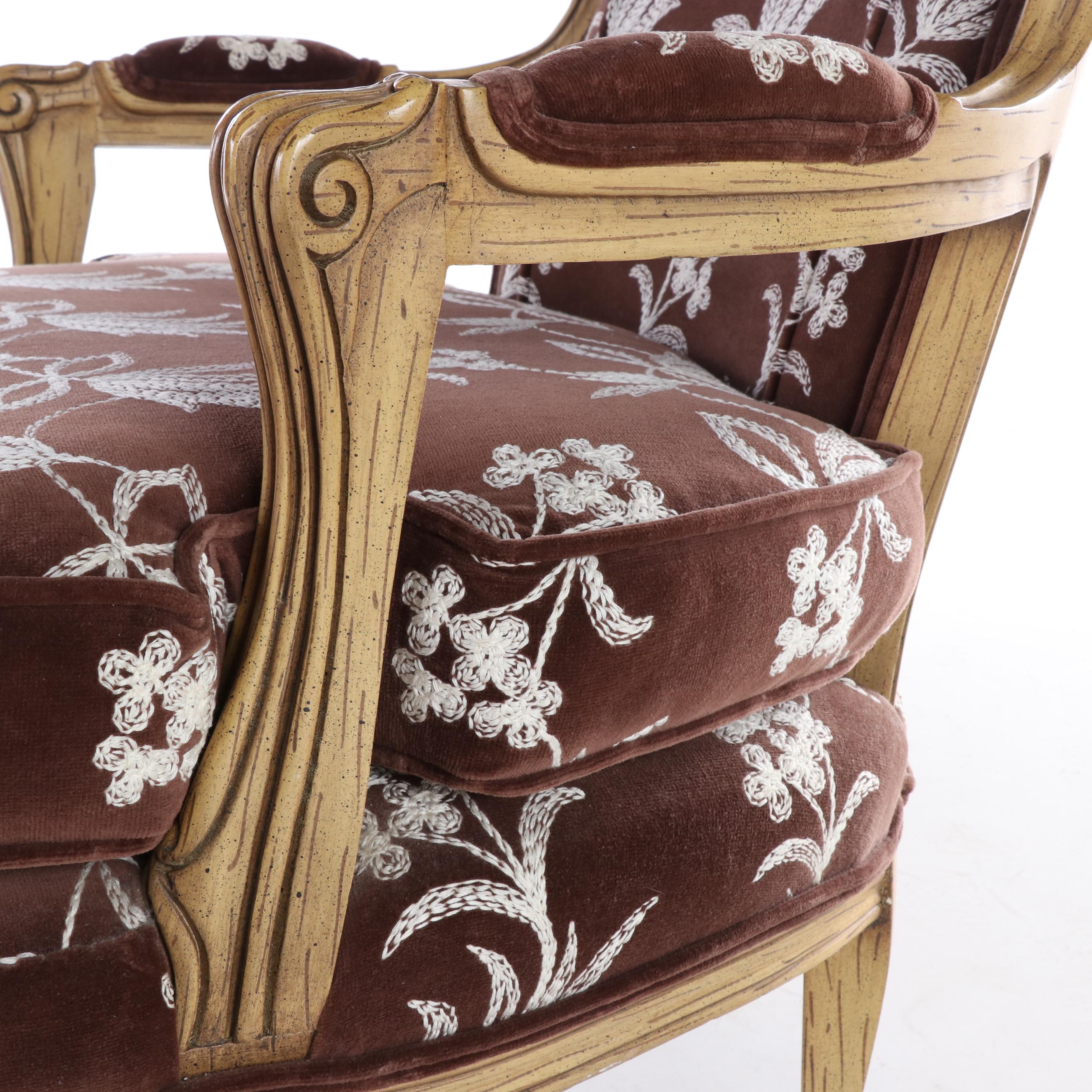 Louis XV Style Grain-Painted and Custom-Upholstered Fauteuil, 20th Century