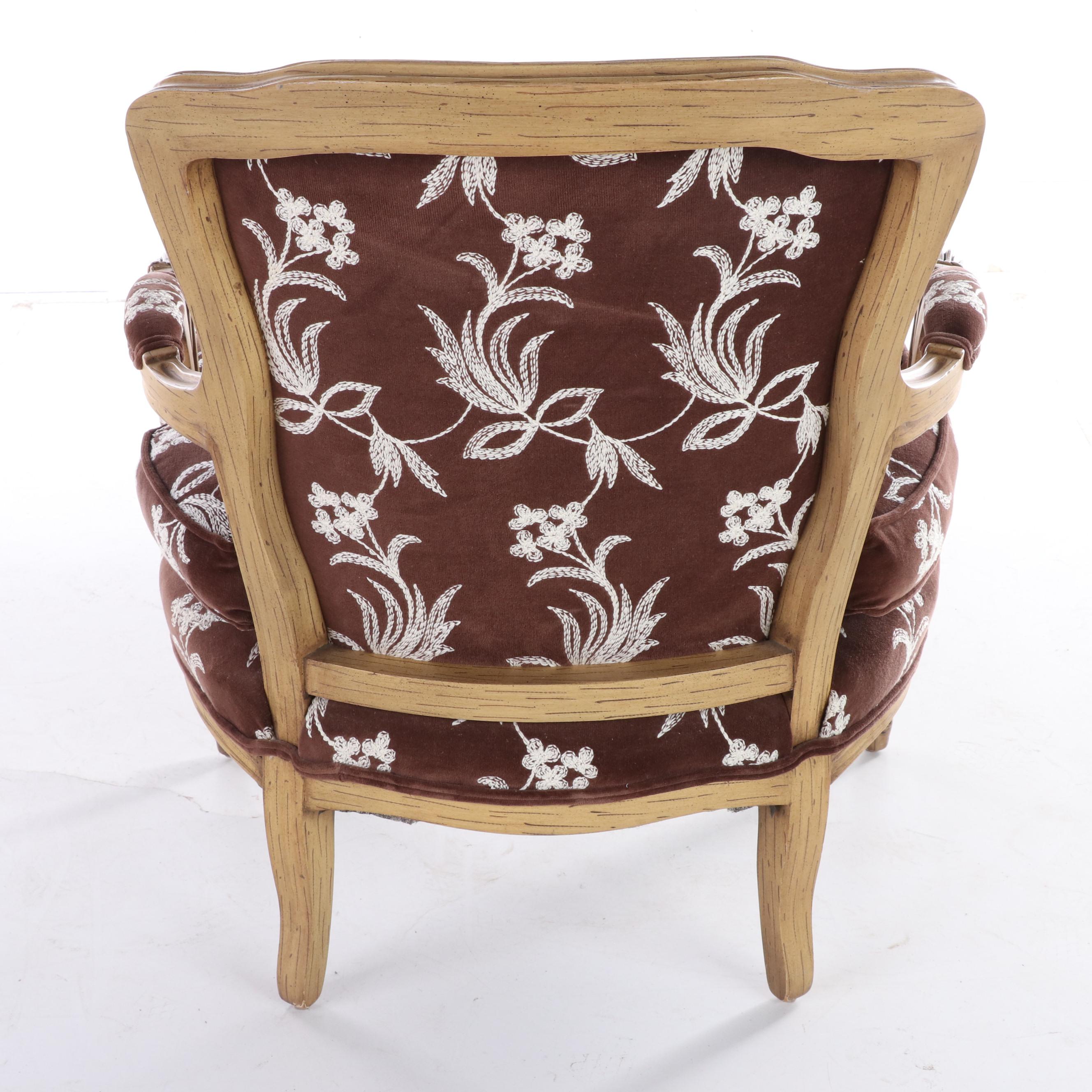 Louis XV Style Grain-Painted and Custom-Upholstered Fauteuil, 20th Century