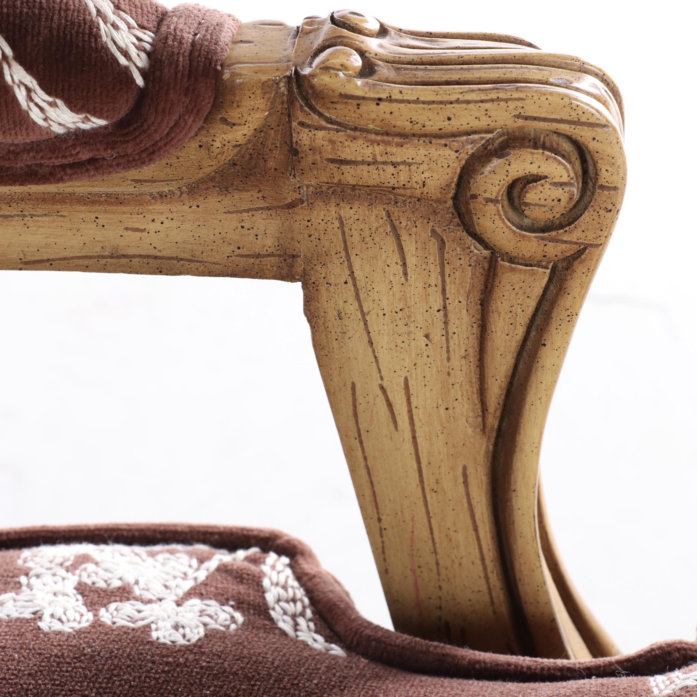 Louis XV Style Grain-Painted and Custom-Upholstered Fauteuil, 20th Century