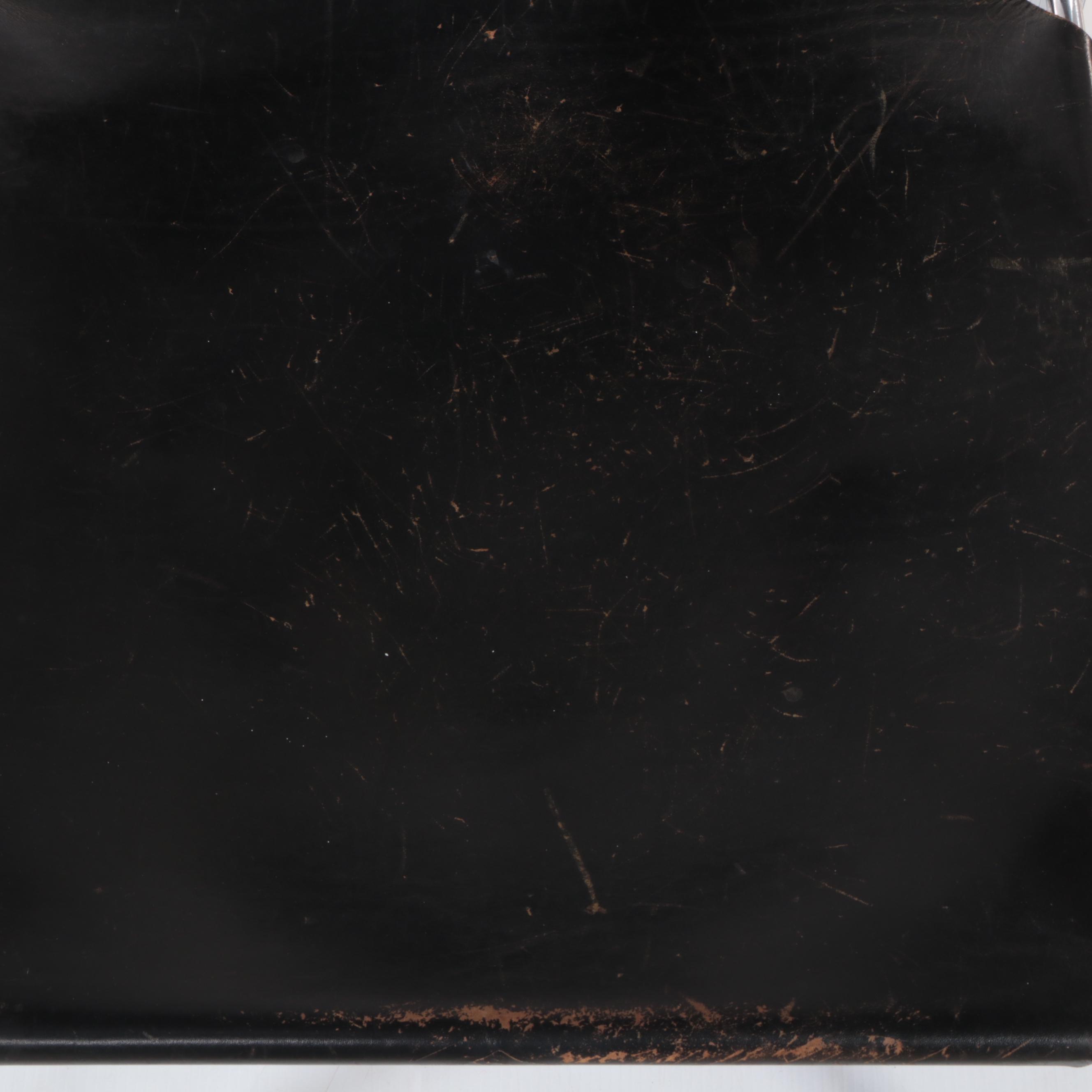 Pair of Modernist Chromed Steel, Leather Sling, and Walnut Armchairs