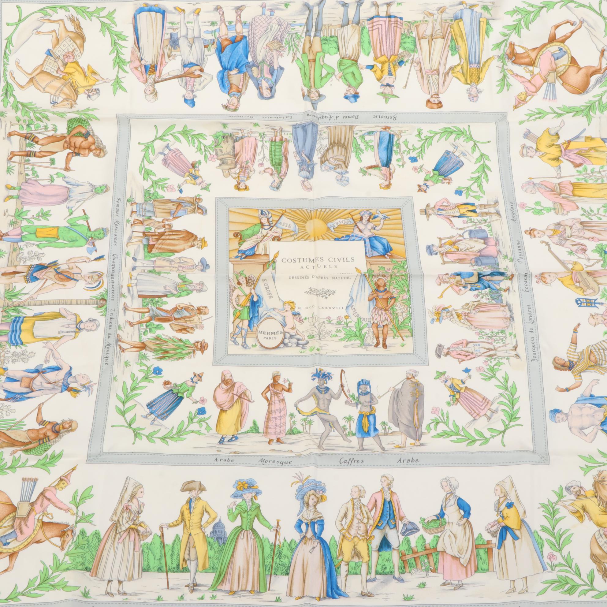 Hermès "Costumes Civils Actuels" Scarf 90 in Silk Twill