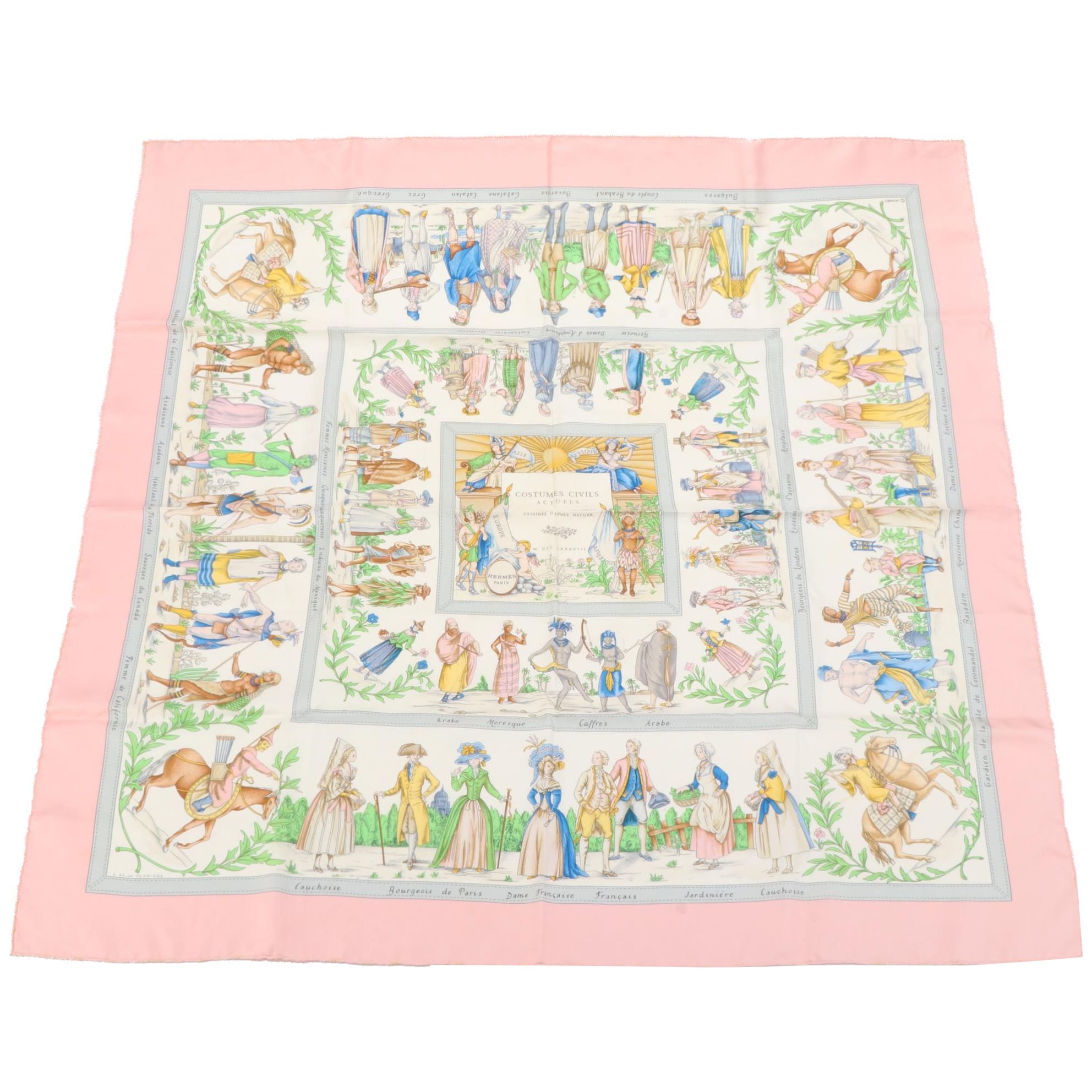 Hermès "Costumes Civils Actuels" Scarf 90 in Silk Twill