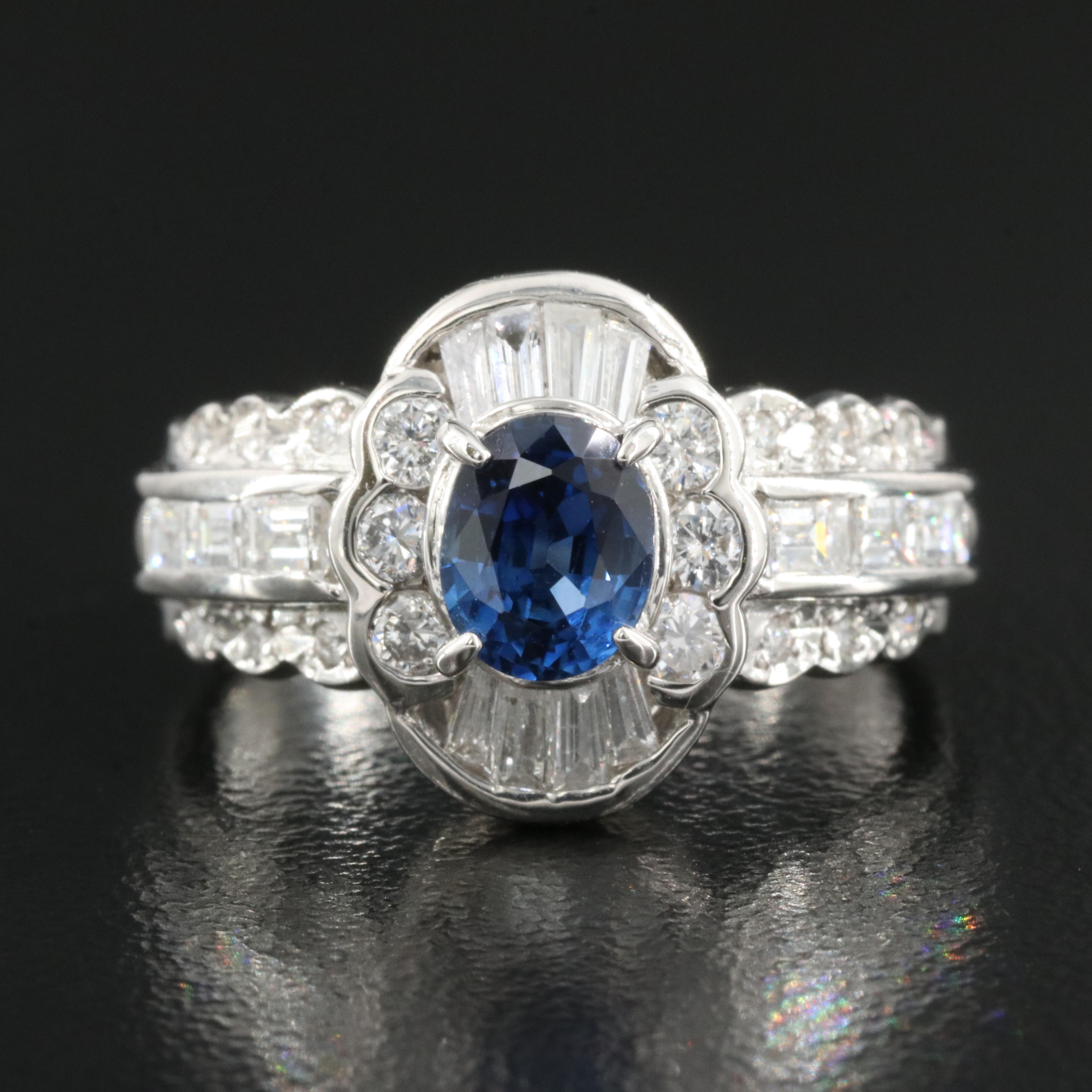 Platinum Sapphire and Diamond Ring