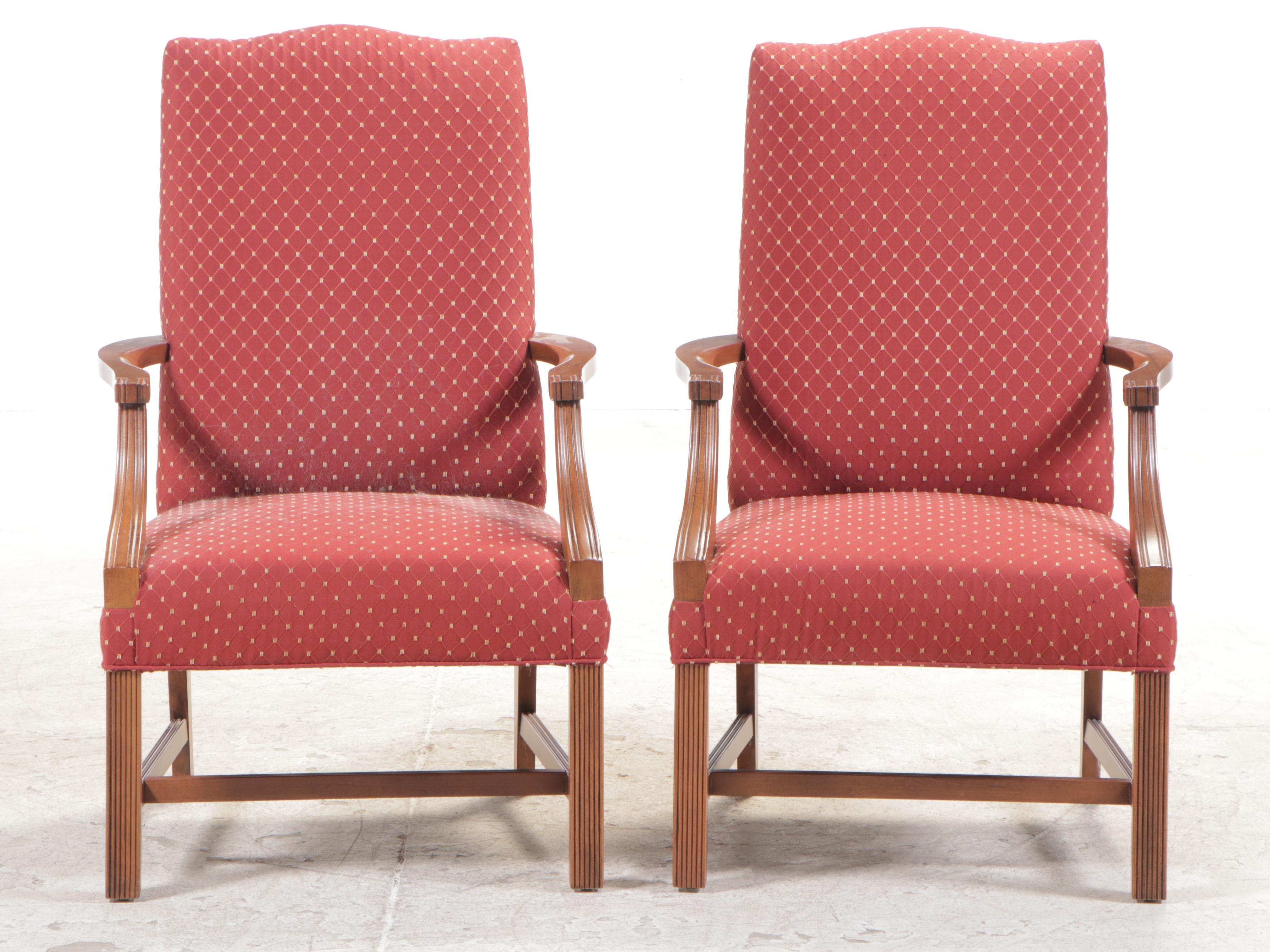 Pair of Fairfield Chair Co. Chippendale Style CustomUpholstered