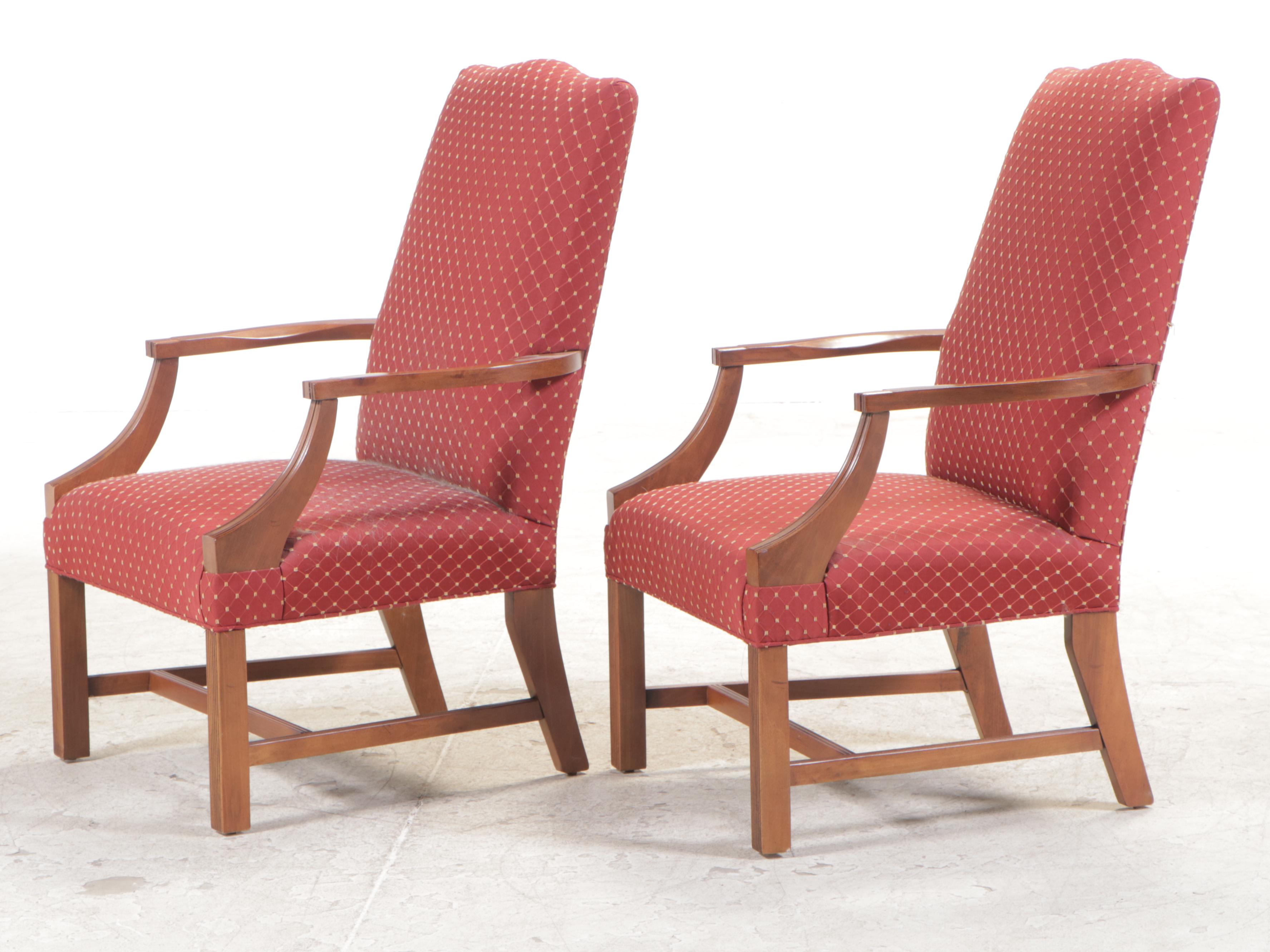 Pair of Fairfield Chair Co. Chippendale Style Custom-Upholstered Lolling Chairs