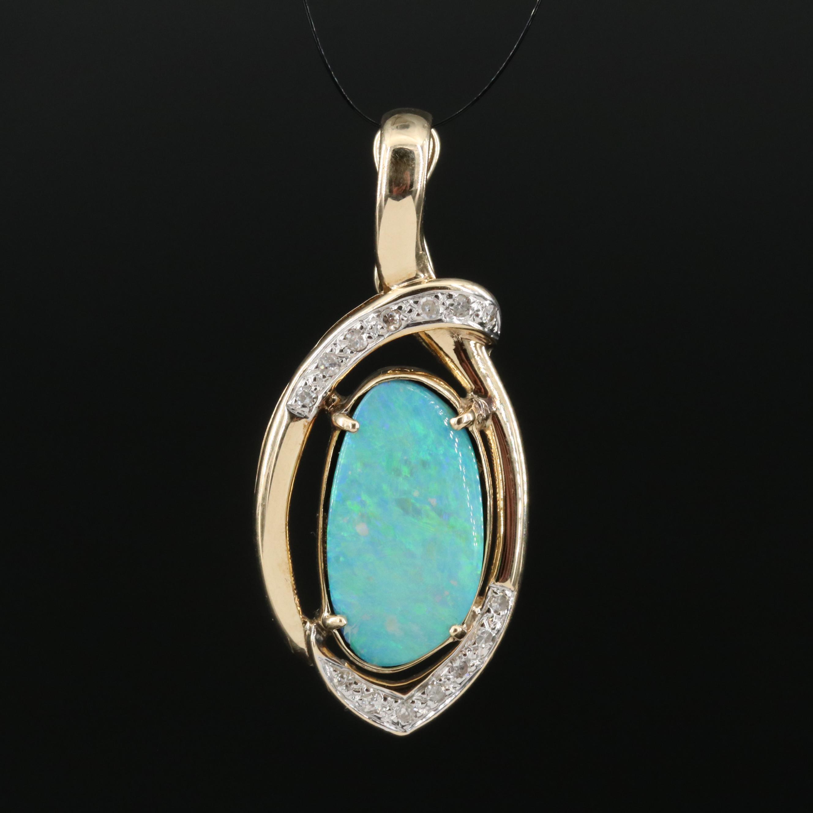 14K Opal Doublet and Diamond Enhancer Pendant