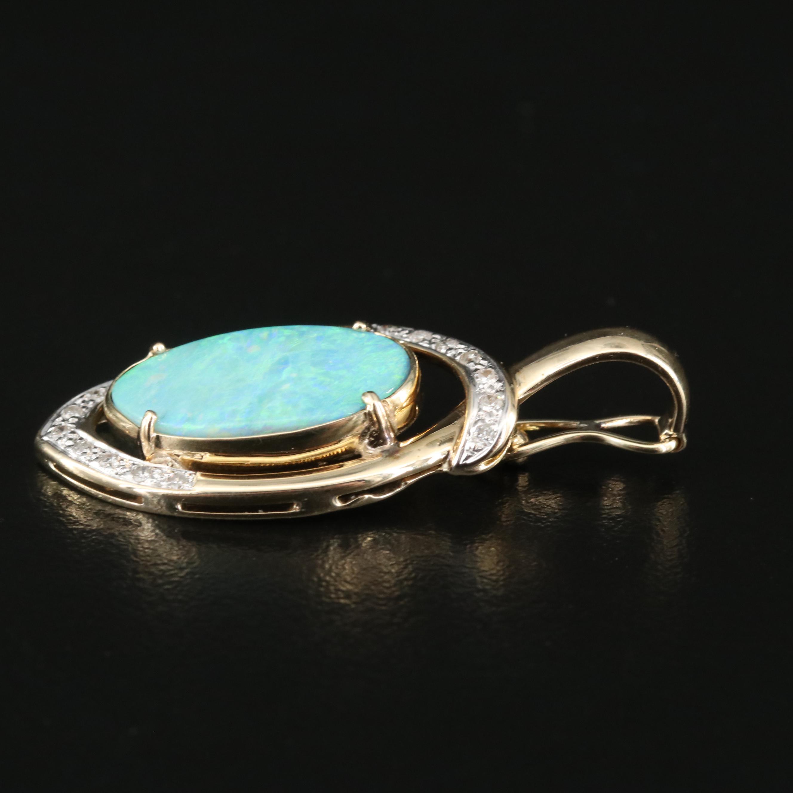 14K Opal Doublet and Diamond Enhancer Pendant
