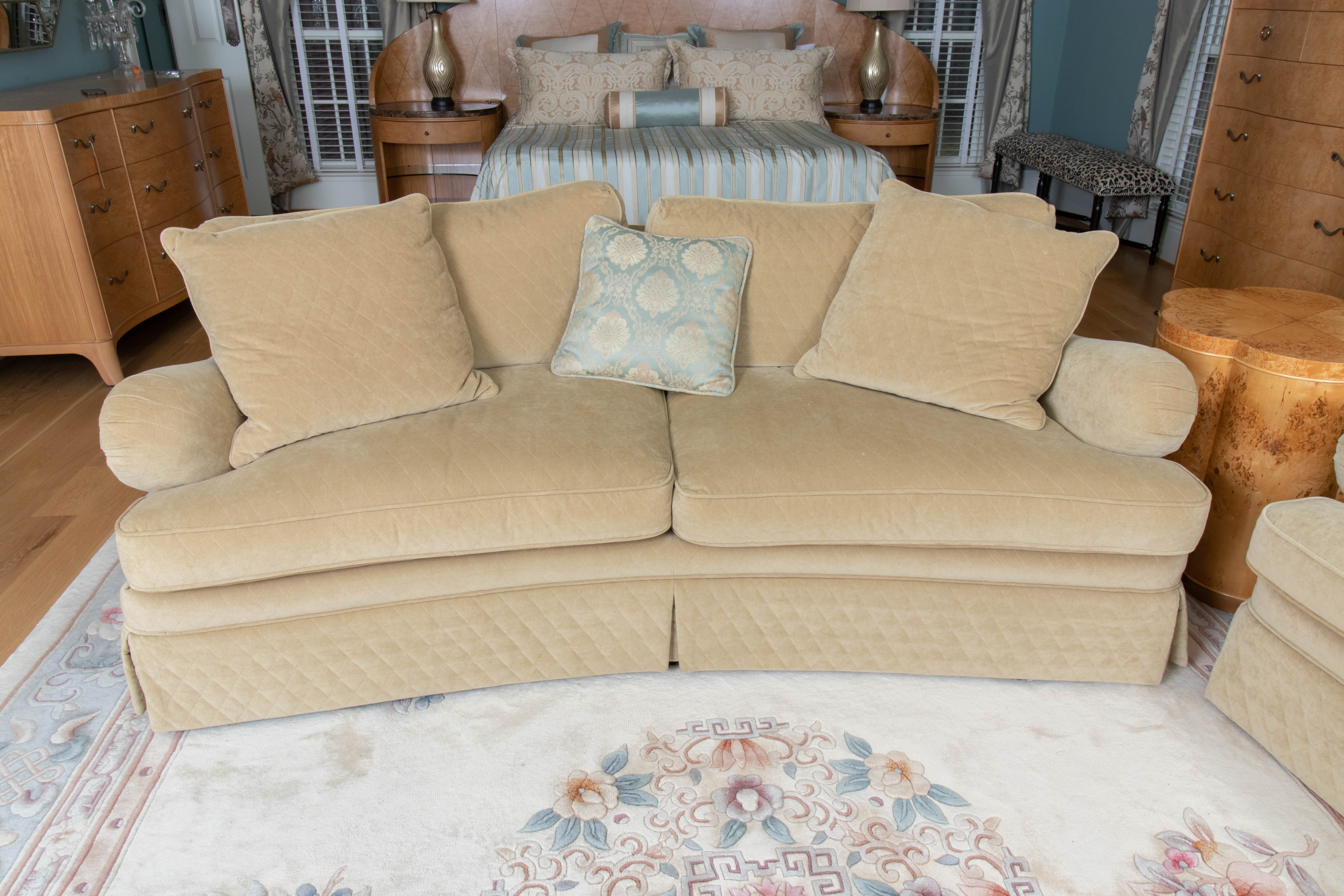 Century Chartreuse Velour Upholstered Rolled-Arm Sofa