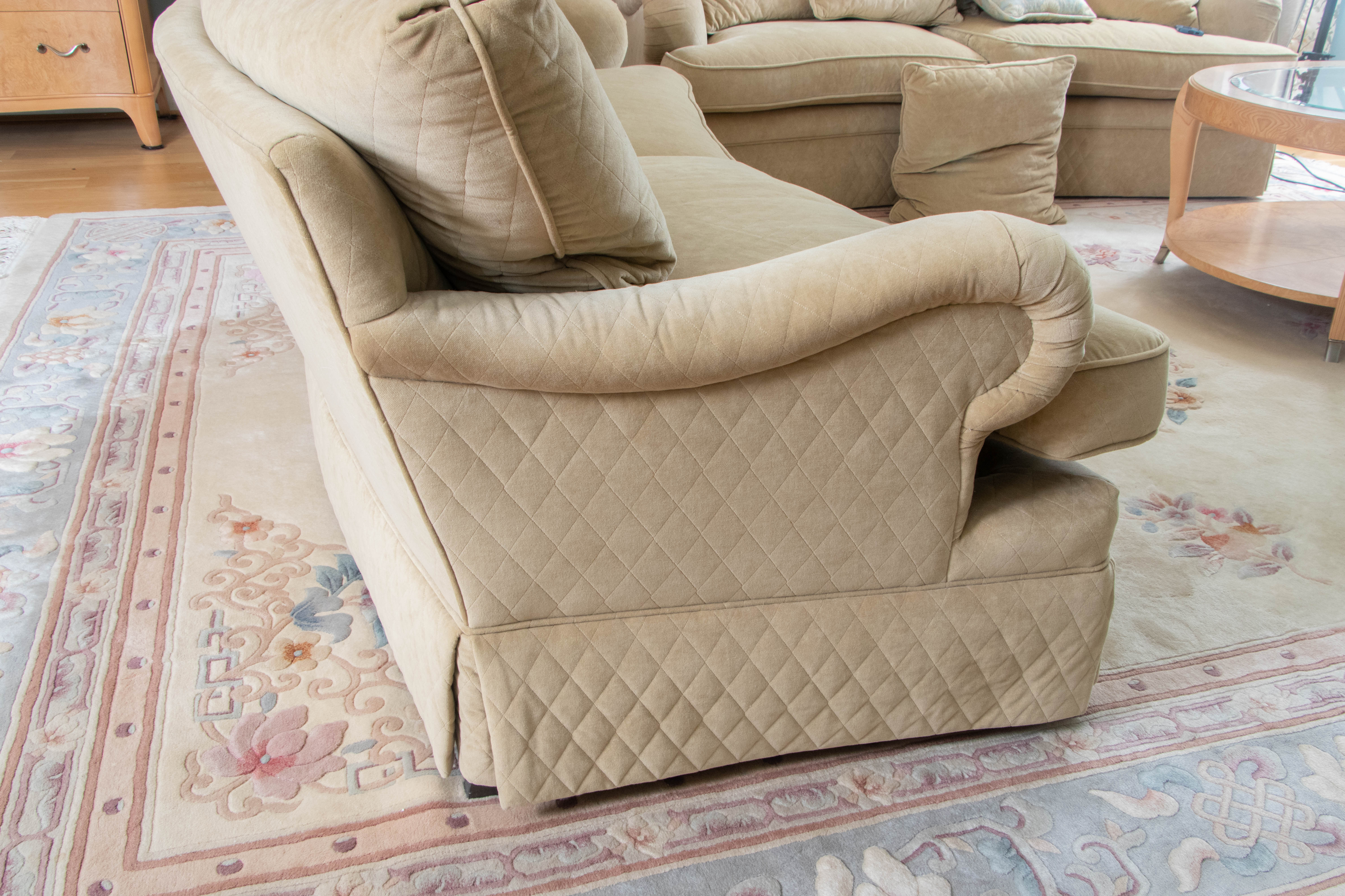 Century Chartreuse Velour Upholstered Rolled-Arm Sofa