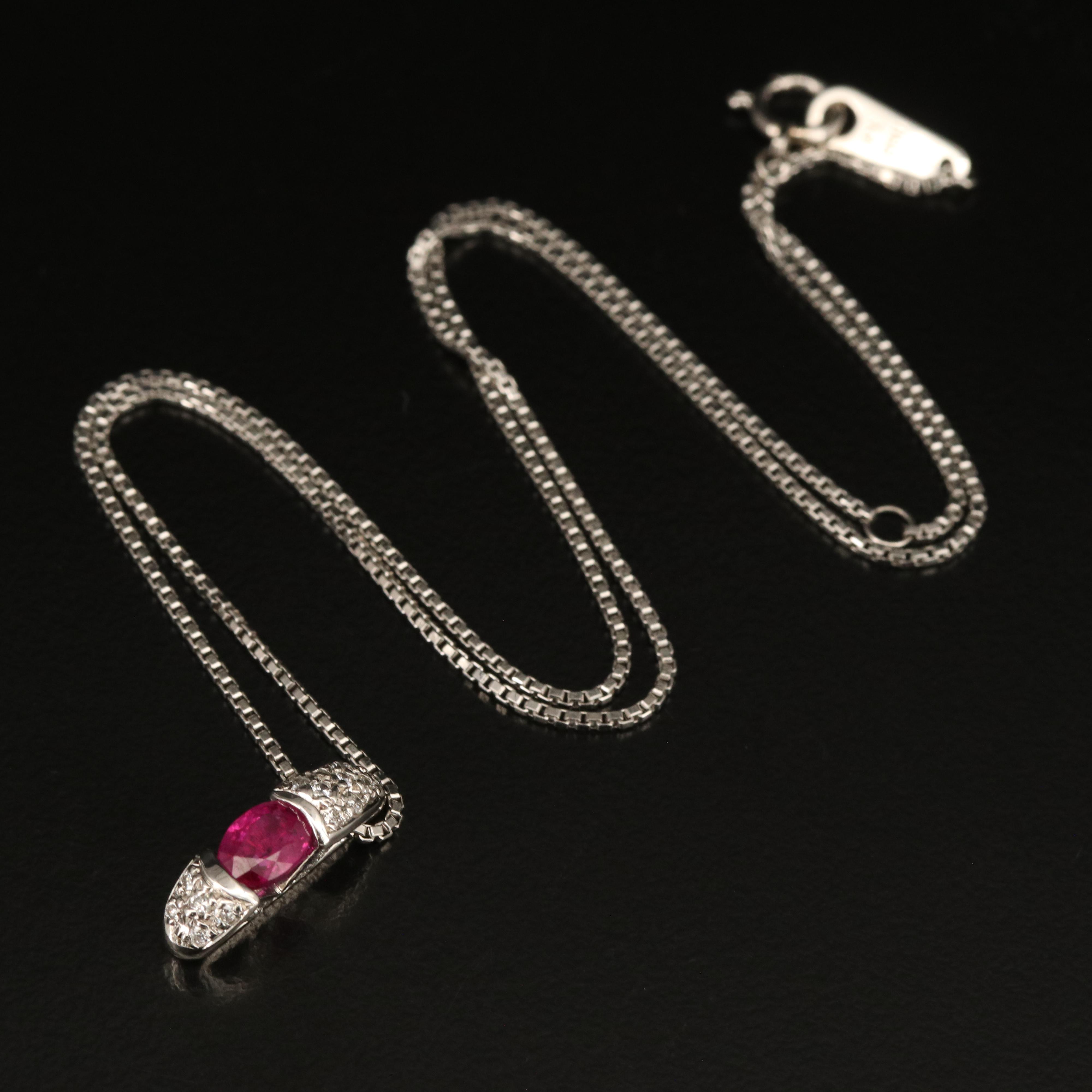 Platinum Ruby and Diamond Pendant Necklace