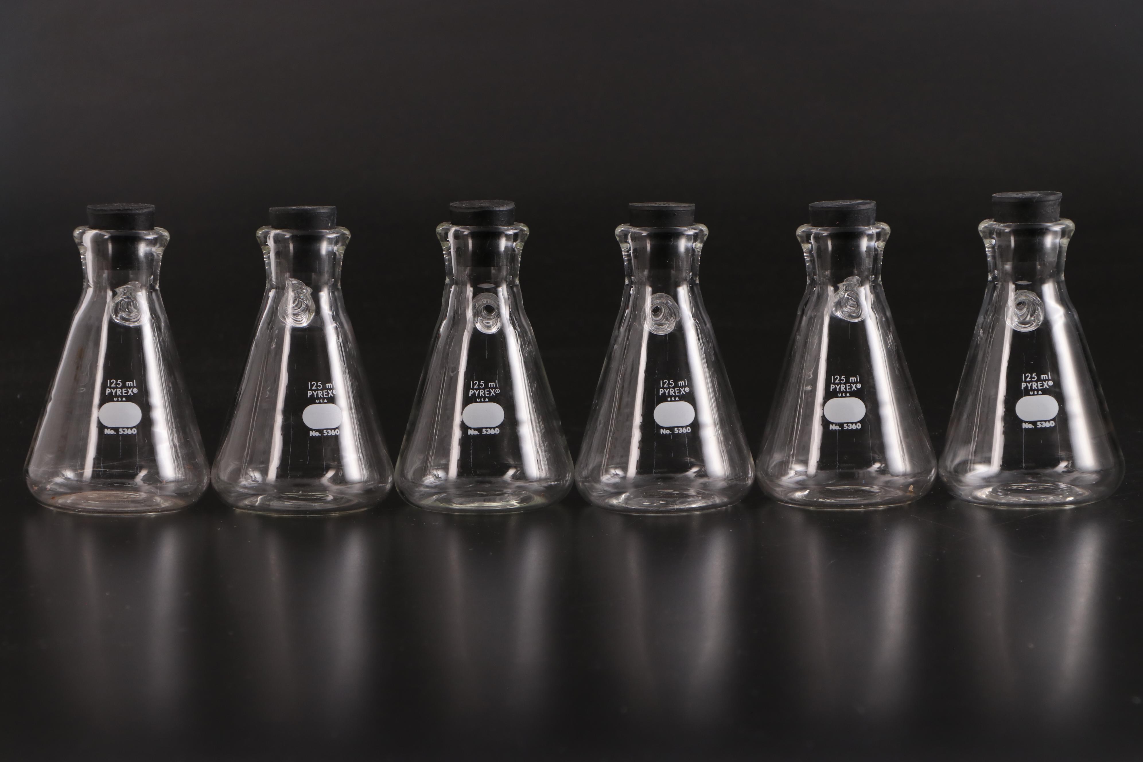 Pyrex and Kimax Laboratory Glass Filter Flasks with Rubber Tube