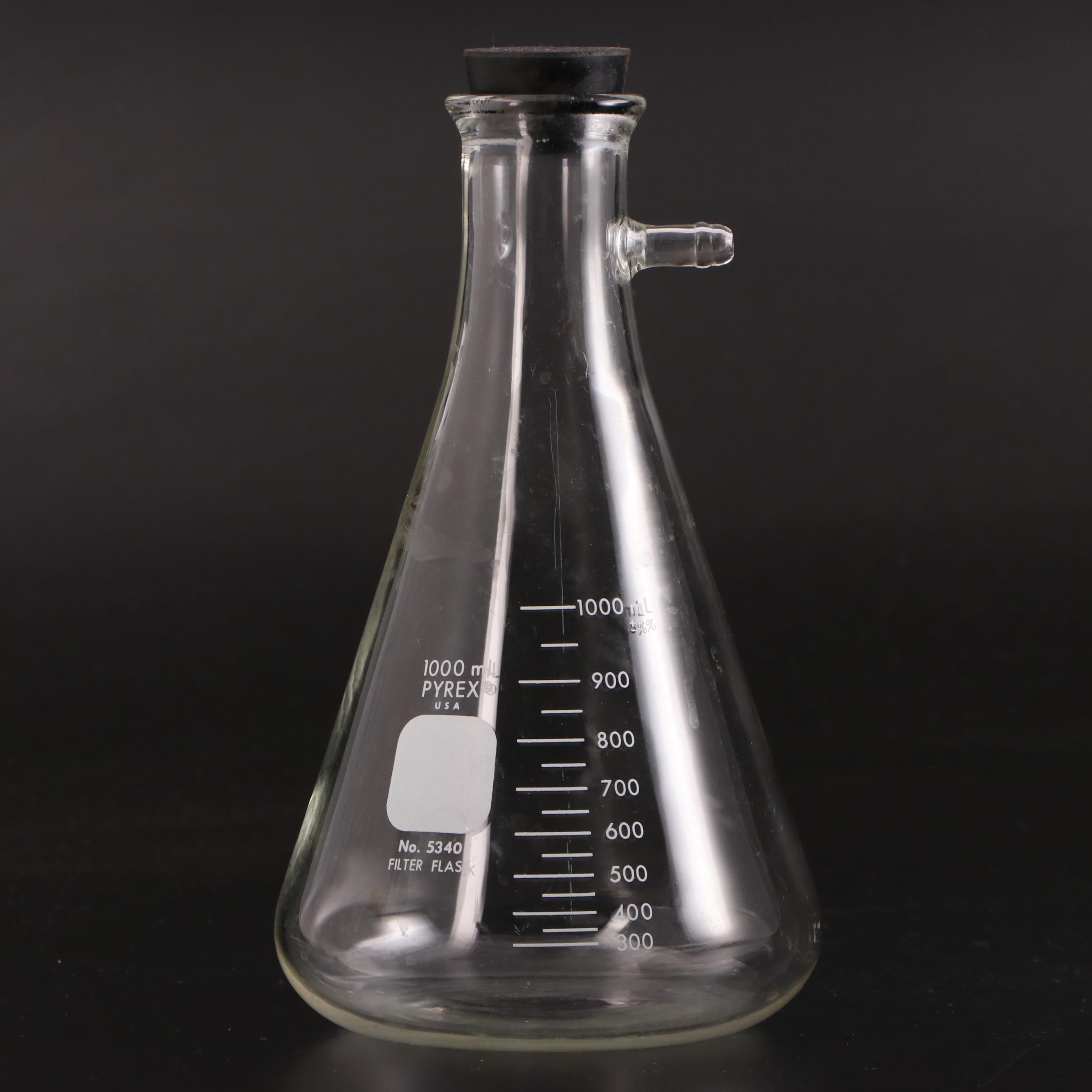 Pyrex and Kimax Laboratory Glass Filter Flasks with Rubber Tube