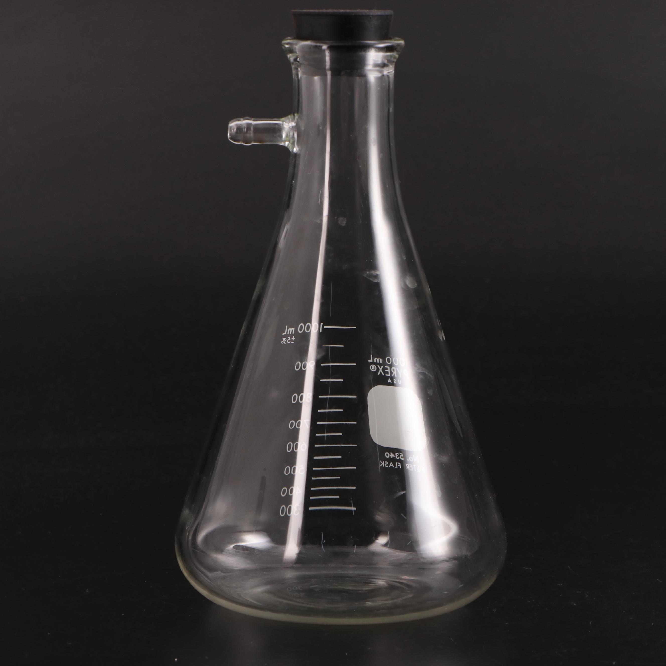 Pyrex and Kimax Laboratory Glass Filter Flasks with Rubber Tube