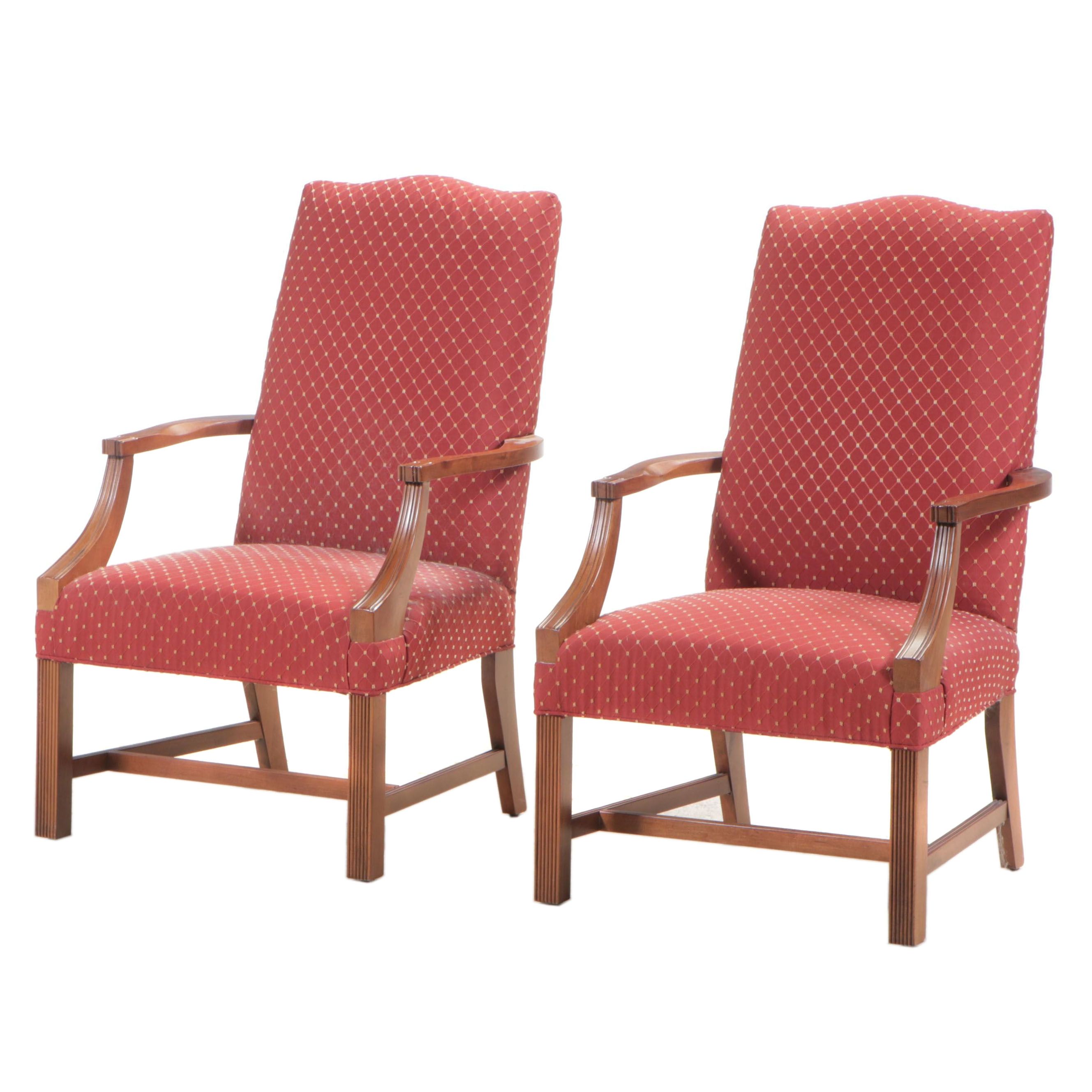 Pair of Fairfield Chair Co. Chippendale Style Custom-Upholstered Lolling Chairs