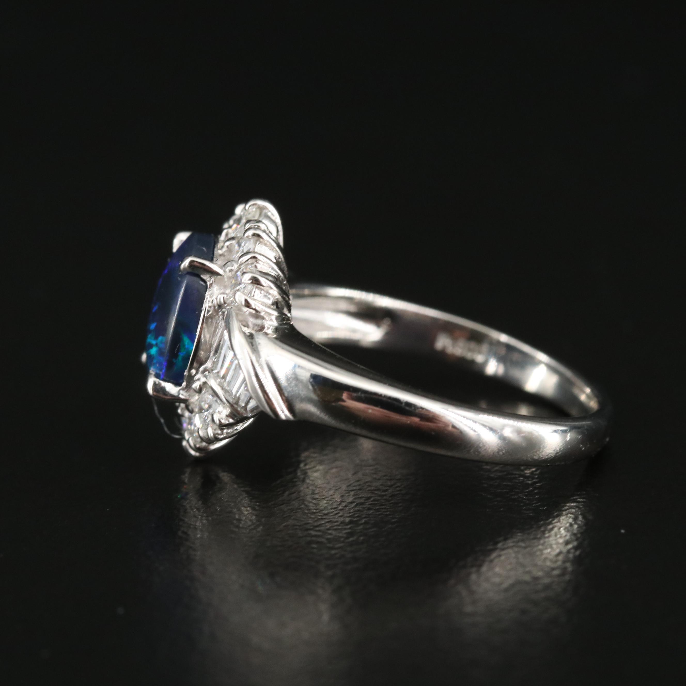 Platinum Black Opal and Diamond Ring