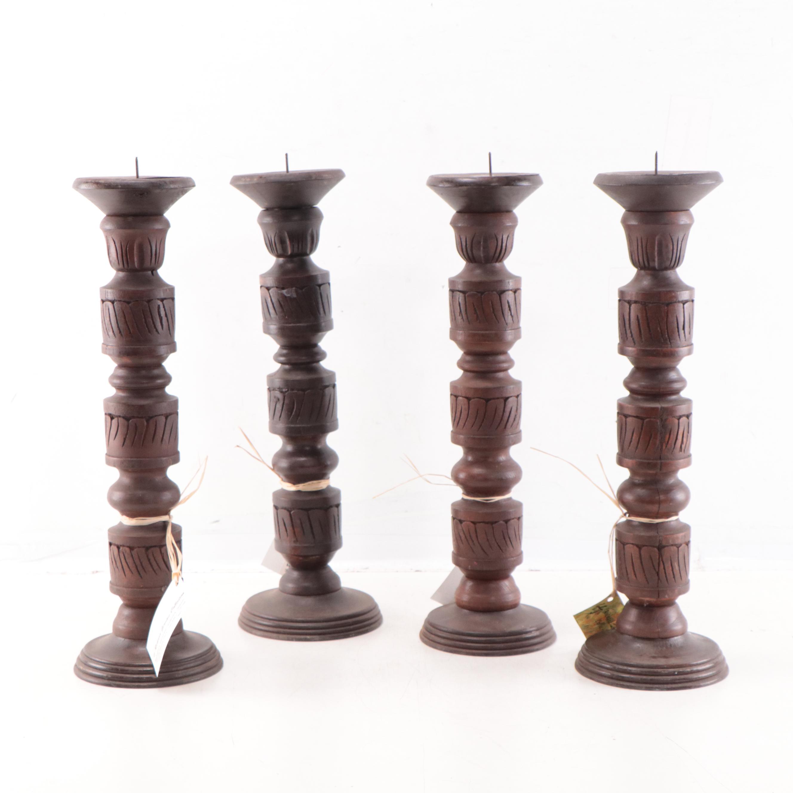 Filipino Spanish-Colonial Style Mahogany Balustrade Candlesticks