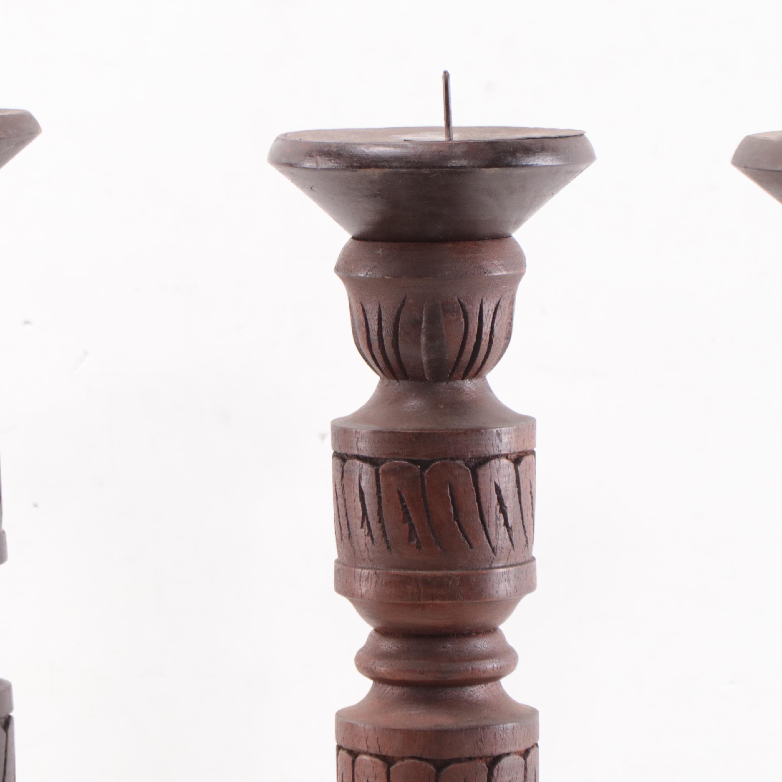 Filipino Spanish-Colonial Style Mahogany Balustrade Candlesticks